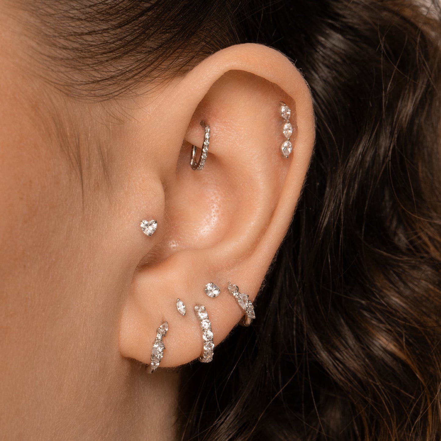 14k solid white gold marquise trinity flat back labret stud earring Cartilage Studs Laura Bond Maria Tash