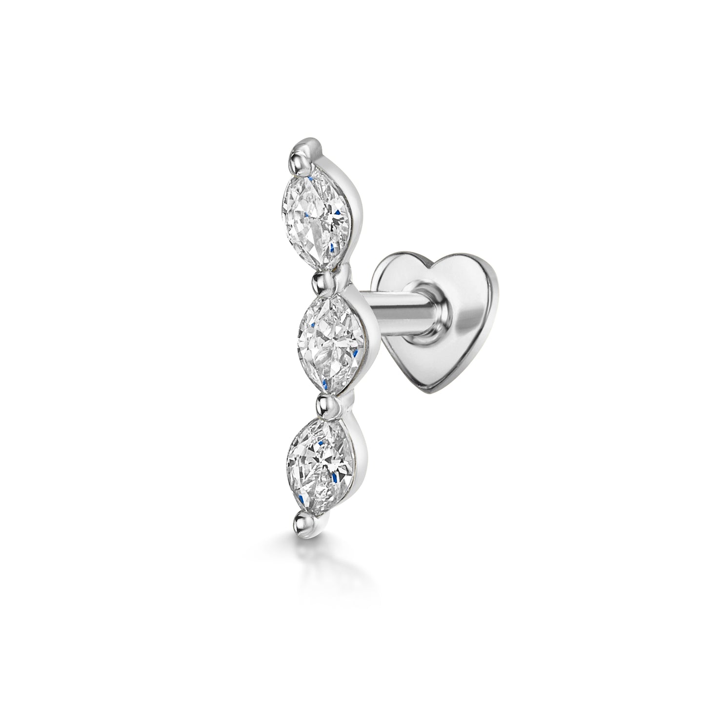 9k solid white gold marquise trinity flat back labret stud earring Cartilage Studs Laura Bond Maria Tash