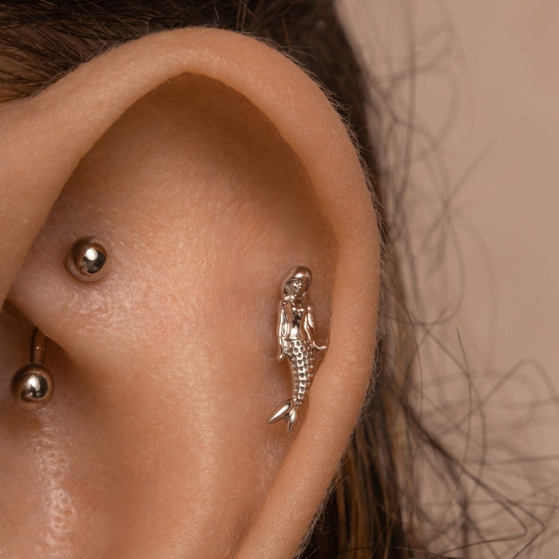 astrid miyu 9k solid white gold mermaid flat back labret stud earring 6mm (left) Cartilage Studs Laura Bond