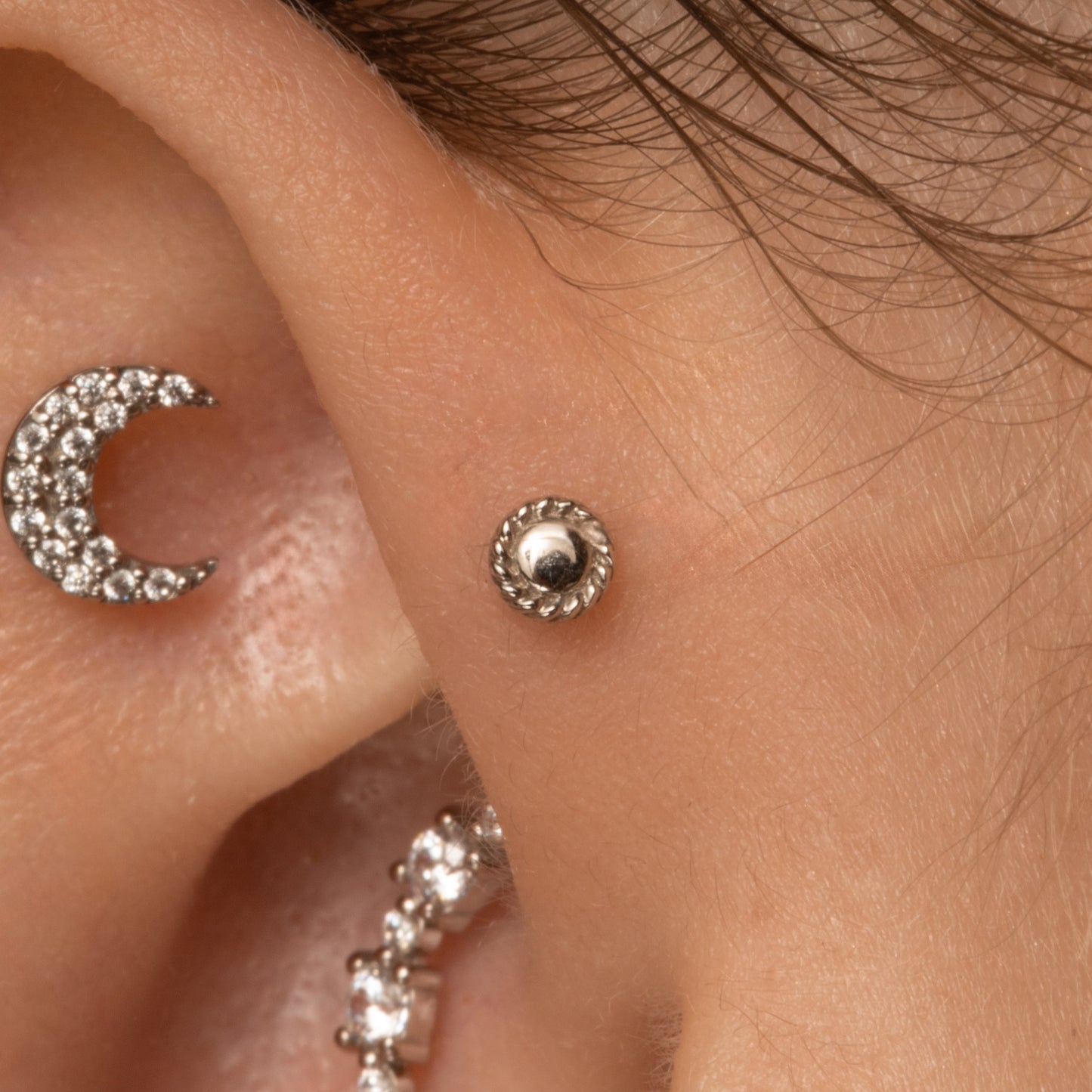 14k solid white gold mini Bouton flat back labret stud earring 8mm Cartilage Studs Laura Bond Maria Tash astrid miyu