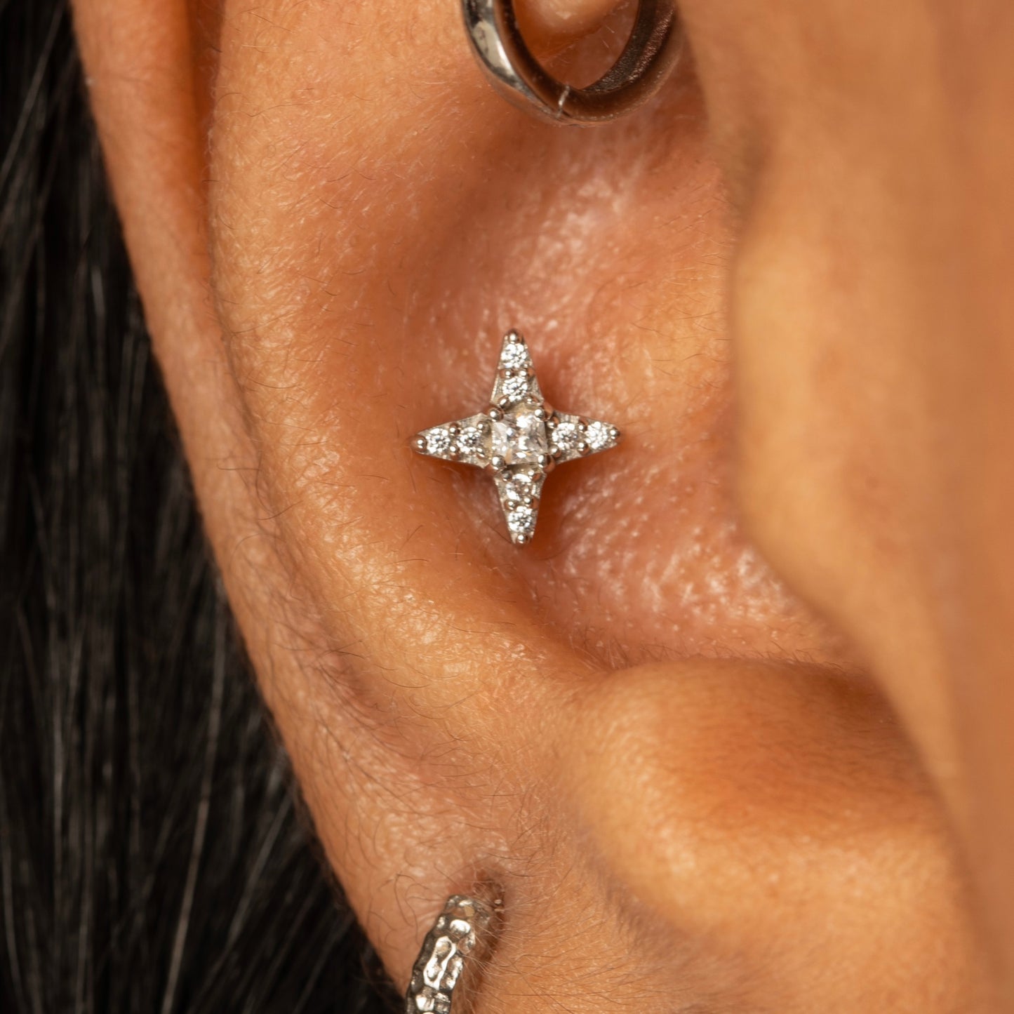 9k solid white gold Natal star flat back labret stud 6mm Cartilage Studs Laura Bond Maria Tash astrid miyu