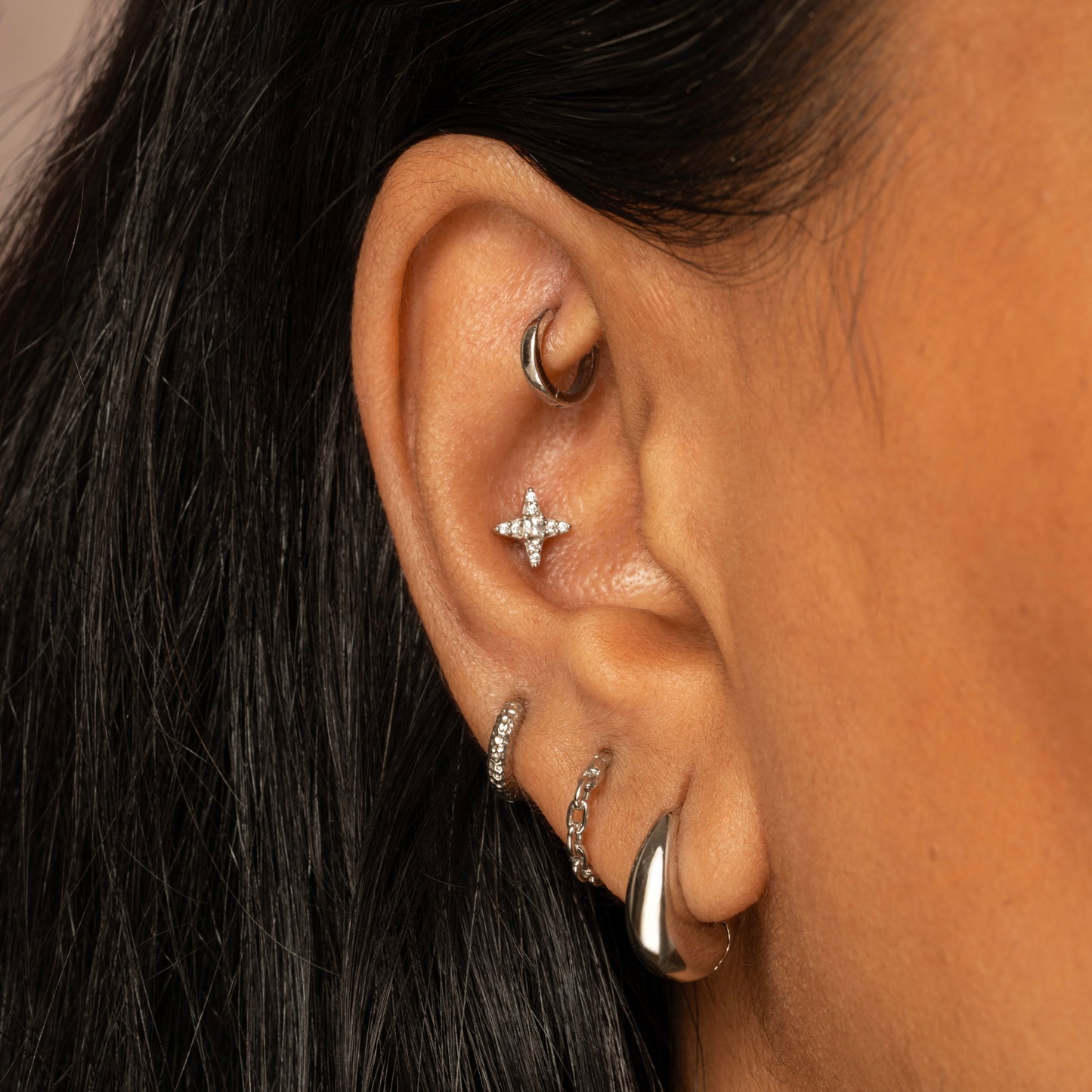 9k solid white gold Natal star flat back labret stud 6mm Cartilage Studs Laura Bond Maria Tash astrid miyu