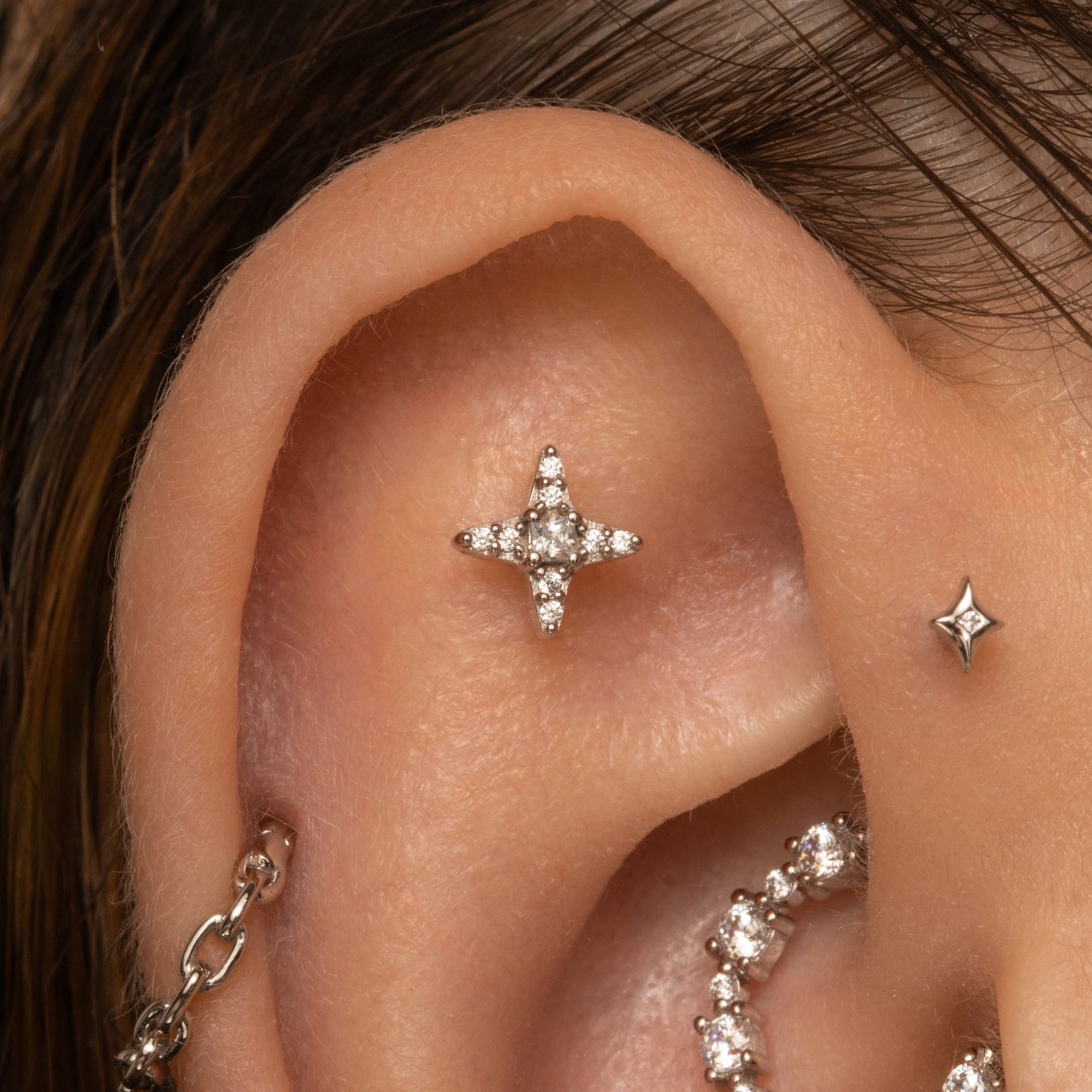 9k solid white gold Natal star flat back labret stud 6mm Cartilage Studs Laura Bond Maria Tash astrid miyu