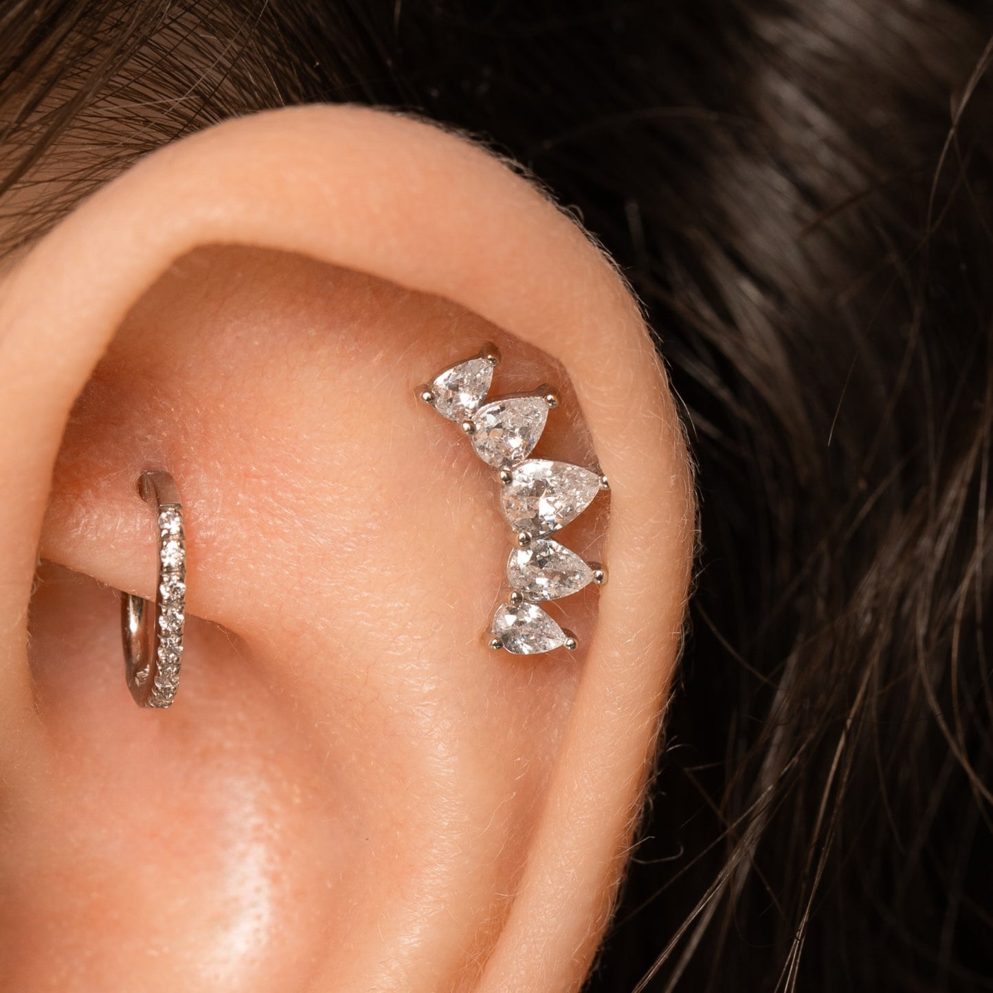 14k solid white gold pear crown flat back labret stud earring Cartilage Studs Laura Bond Maria Tash