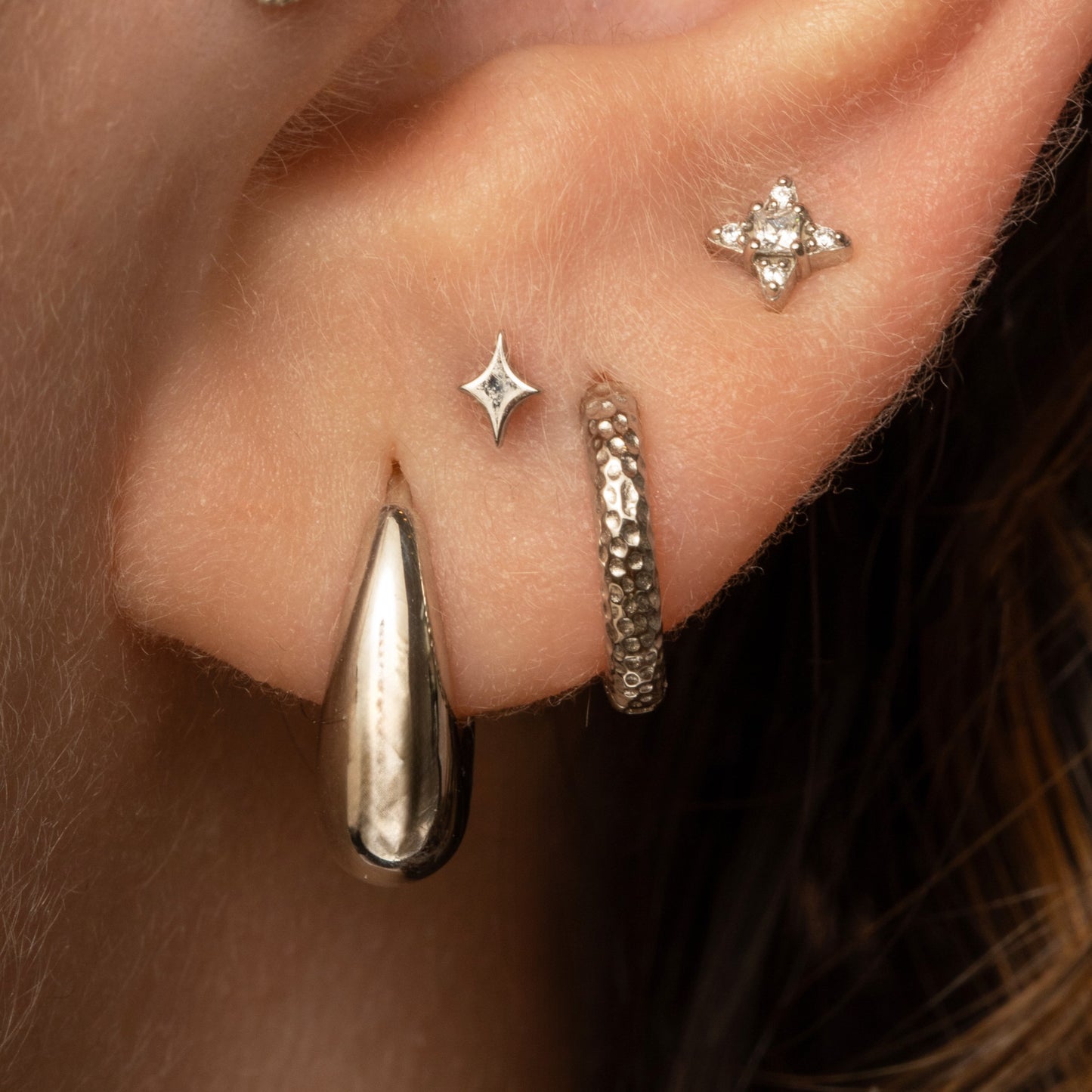astrid miyu 14k solid white gold Shimmer flat back labret stud earring 8mm Cartilage Studs Laura Bond