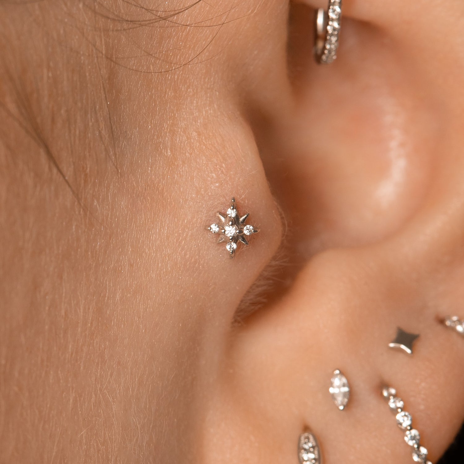 astrid miyu 14k solid white gold Stella North Star flat back labret stud earring Cartilage Studs Laura Bond