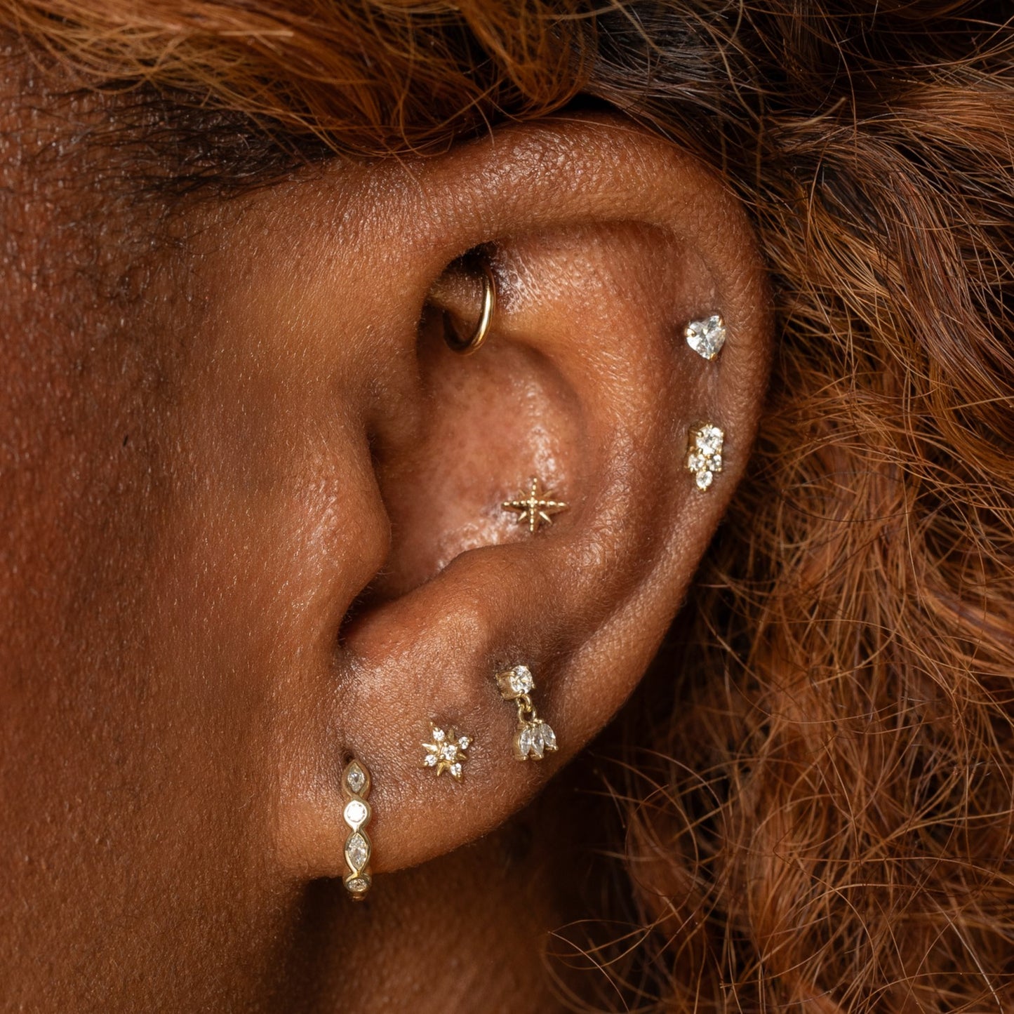 astrid miyu 14k solid yellow gold beaded North Star flat back labret stud earring Cartilage Studs Laura Bond