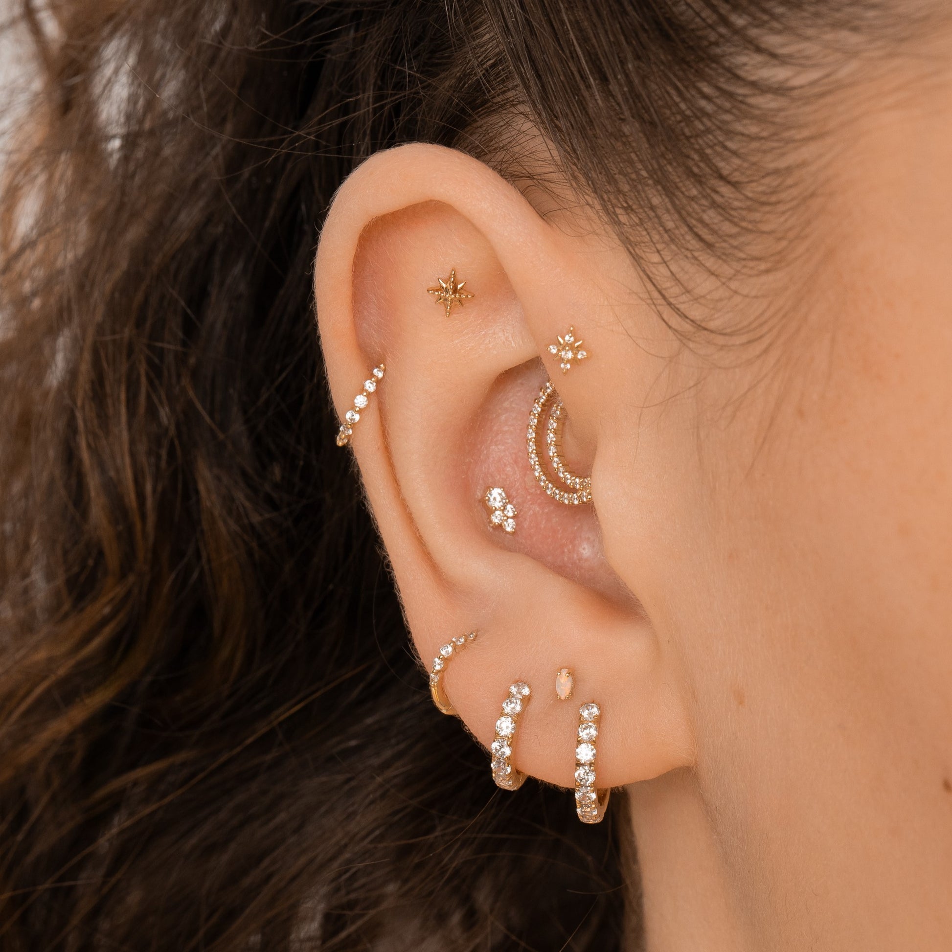 astrid miyu 14k solid yellow gold beaded North Star flat back labret stud earring Cartilage Studs Laura Bond