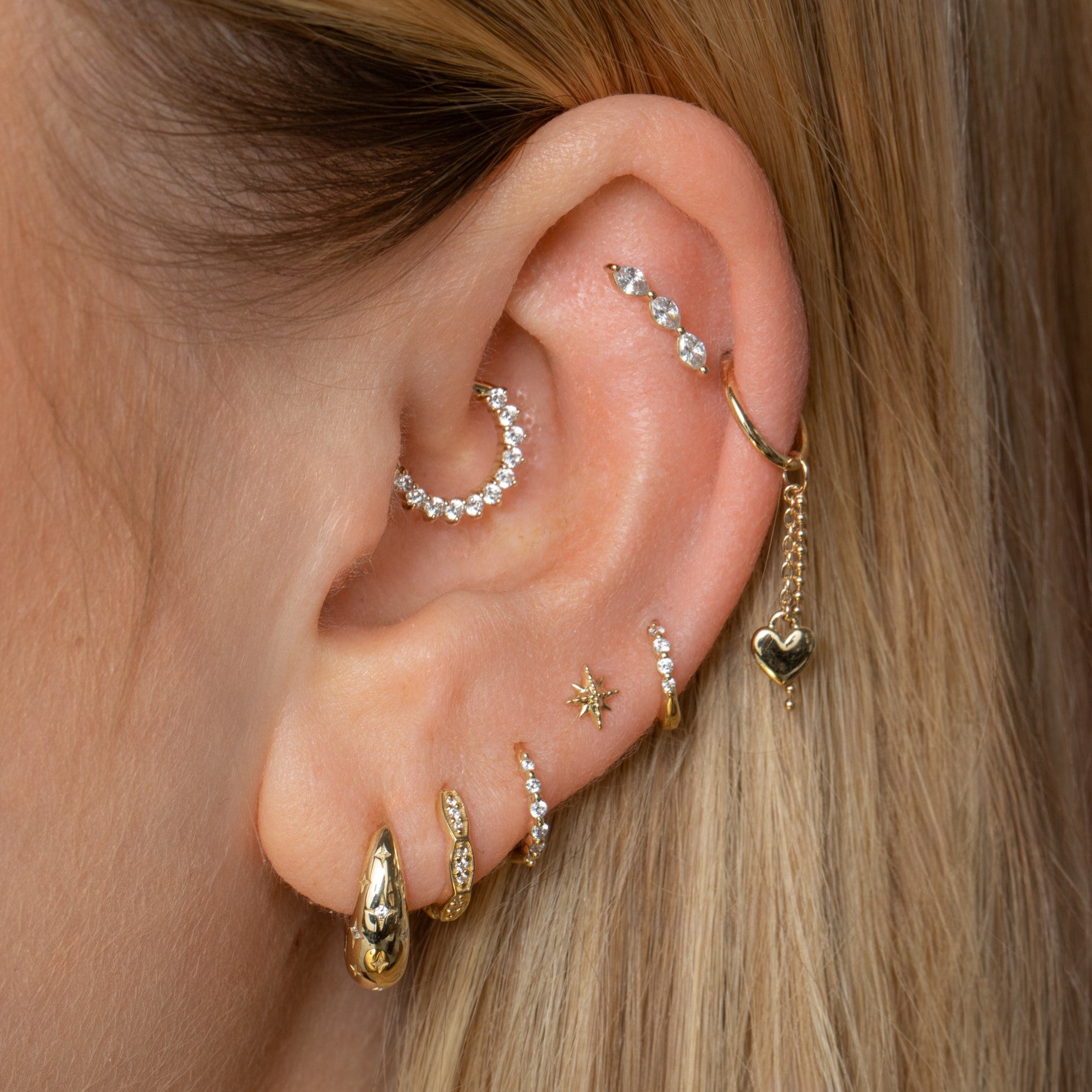 astrid miyu 14k solid yellow gold beaded North Star flat back labret stud earring Cartilage Studs Laura Bond