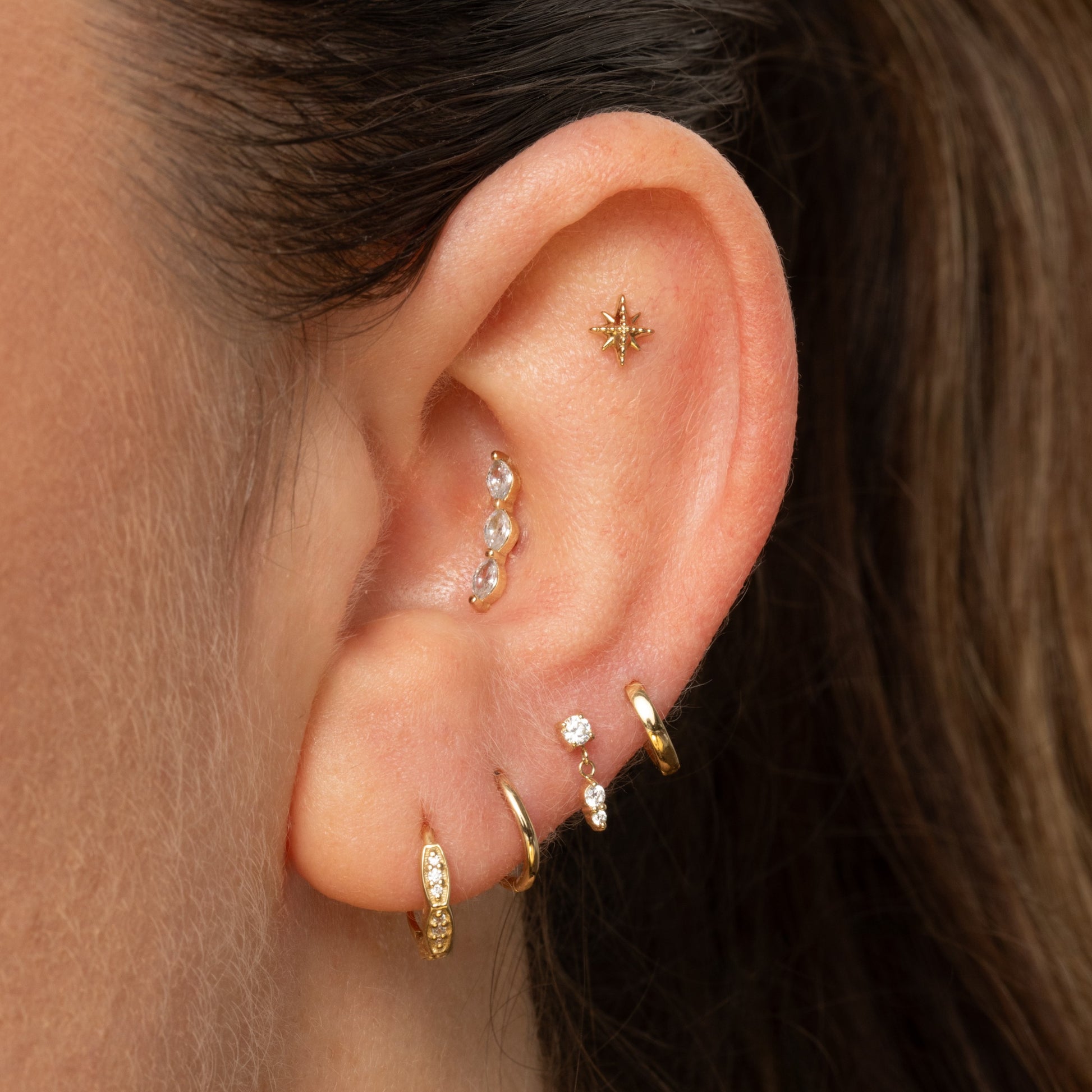 astrid miyu 14k solid yellow gold Drops of Jupiter flat back labret stud earring Cartilage Studs Laura Bond