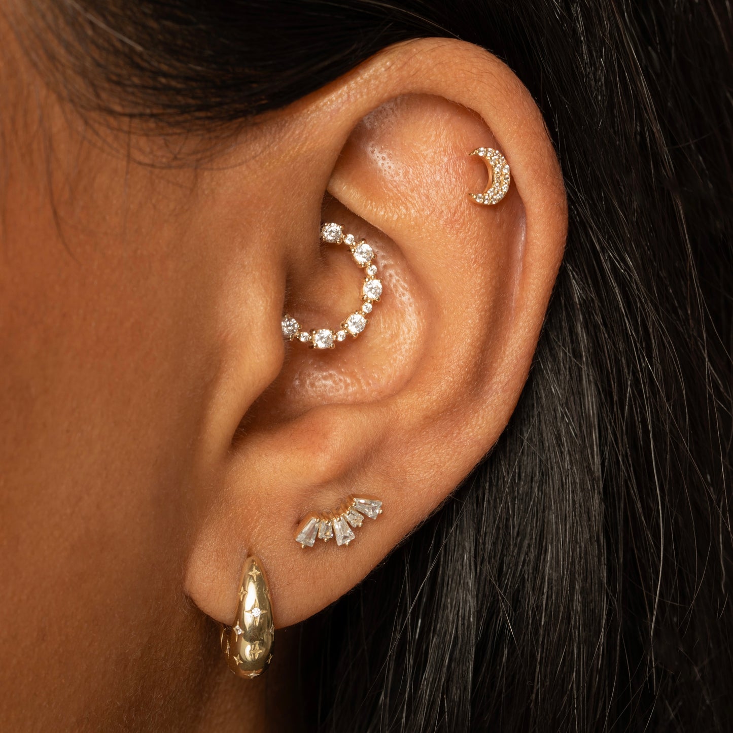 astrid miyu 14k solid yellow gold Midnight moon flat back labret stud 8mm Cartilage Studs Laura Bond