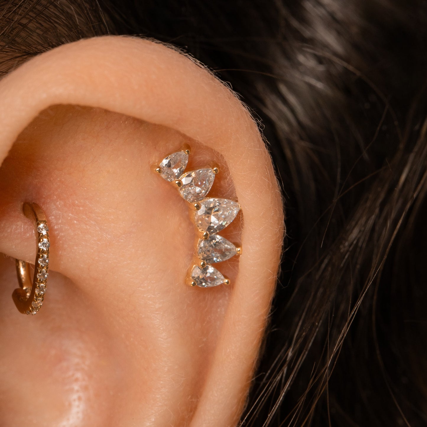14k solid yellow gold pear crown flat back labret stud earring Cartilage Studs Laura Bond Maria Tash astrid miyu