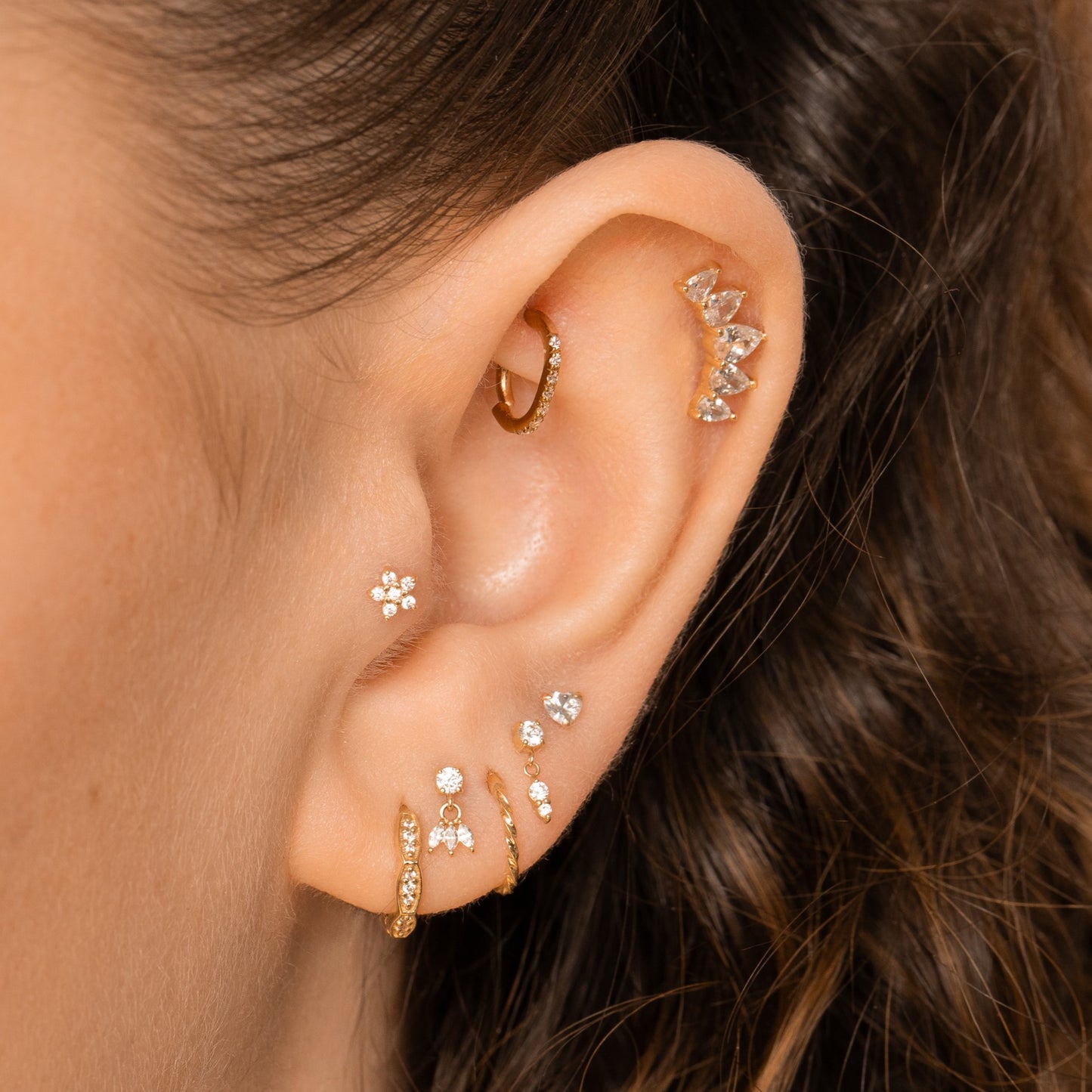 14k solid yellow gold pear crown flat back labret stud earring Cartilage Studs Laura Bond Maria Tash astrid miyu
