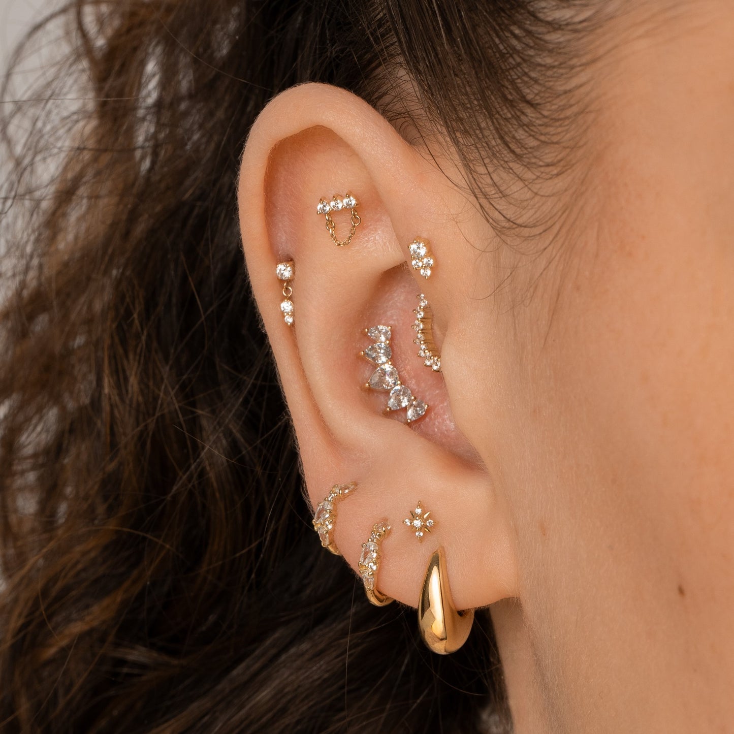 14k solid yellow gold pear crown flat back labret stud earring Cartilage Studs Laura Bond Maria Tash astrid miyu