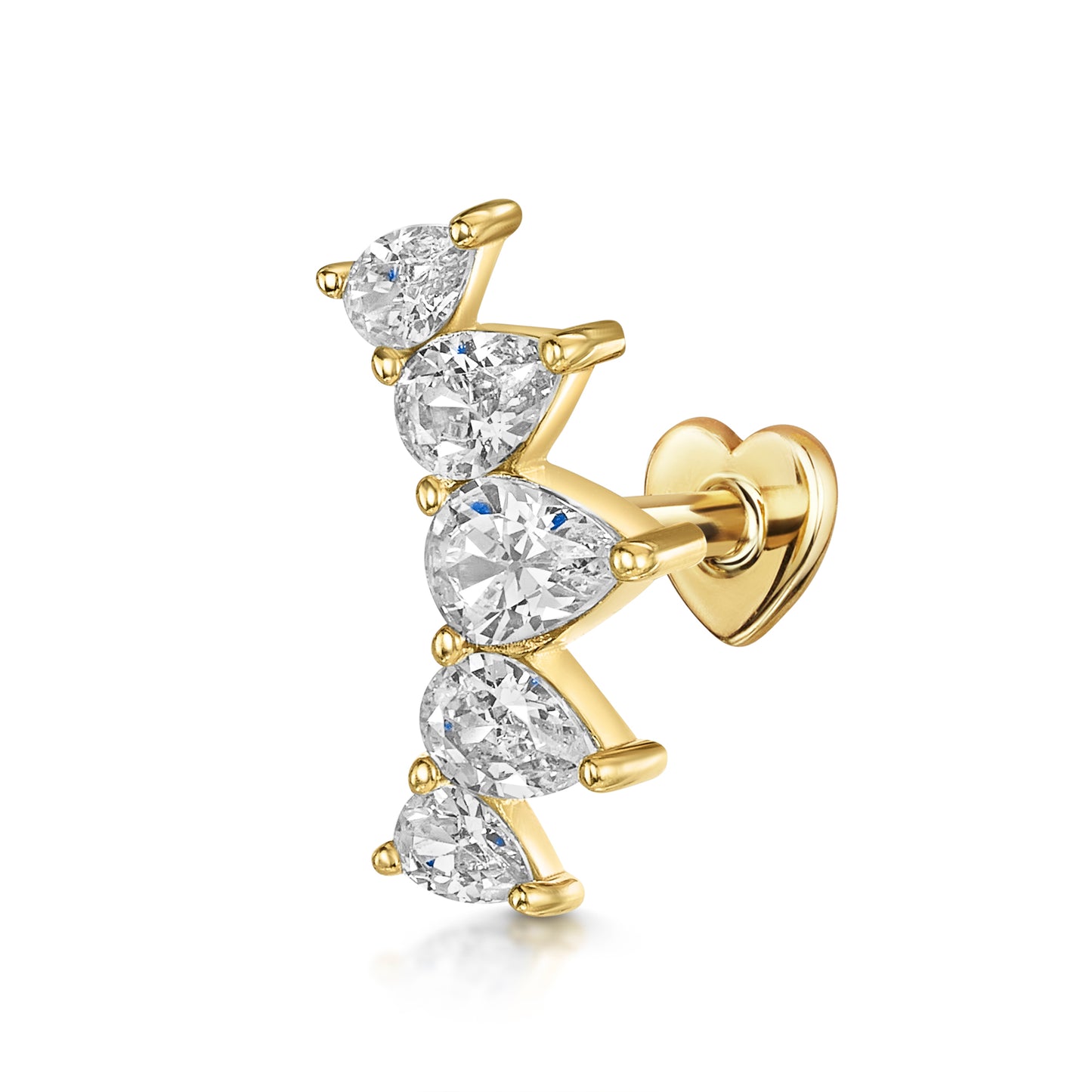 14k solid yellow gold pear crown flat back labret stud earring Cartilage Studs Laura Bond Maria Tash astrid miyu