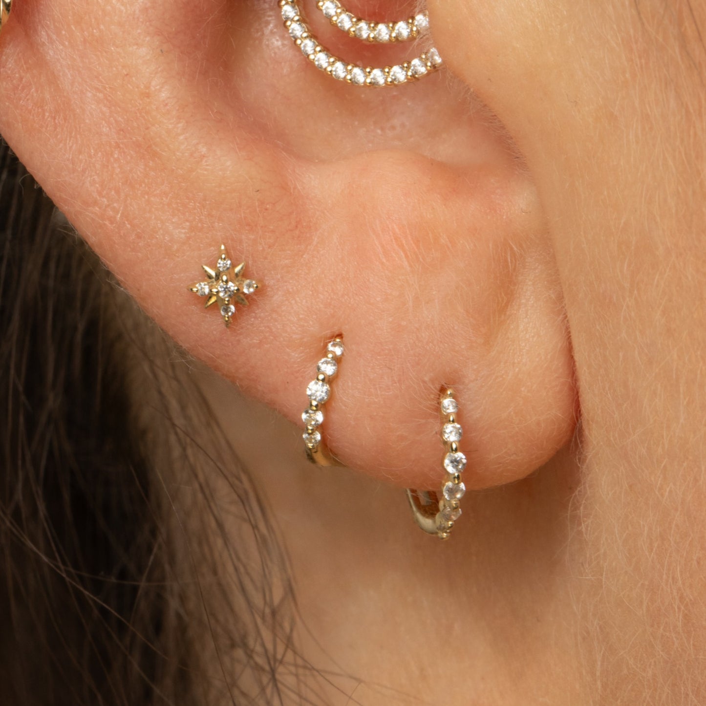 9k solid yellow gold Stella North Star flat back labret stud earring Cartilage Studs Laura Bond Maria Tash