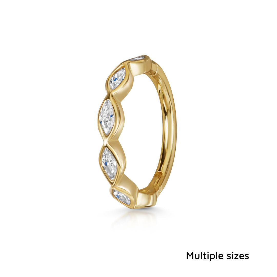 14k solid yellow gold 16g marquise crystal clicker hoop earring Huggies and Hoops Laura Bond Maria Tash astrid miyu