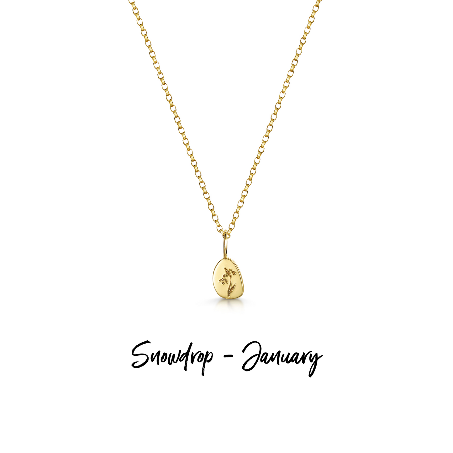 9k solid yellow gold tiny birth flower pebble necklace pendant