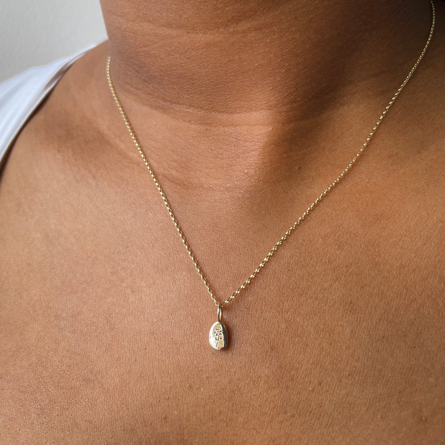 9k solid yellow gold tiny birth flower pebble necklace pendant