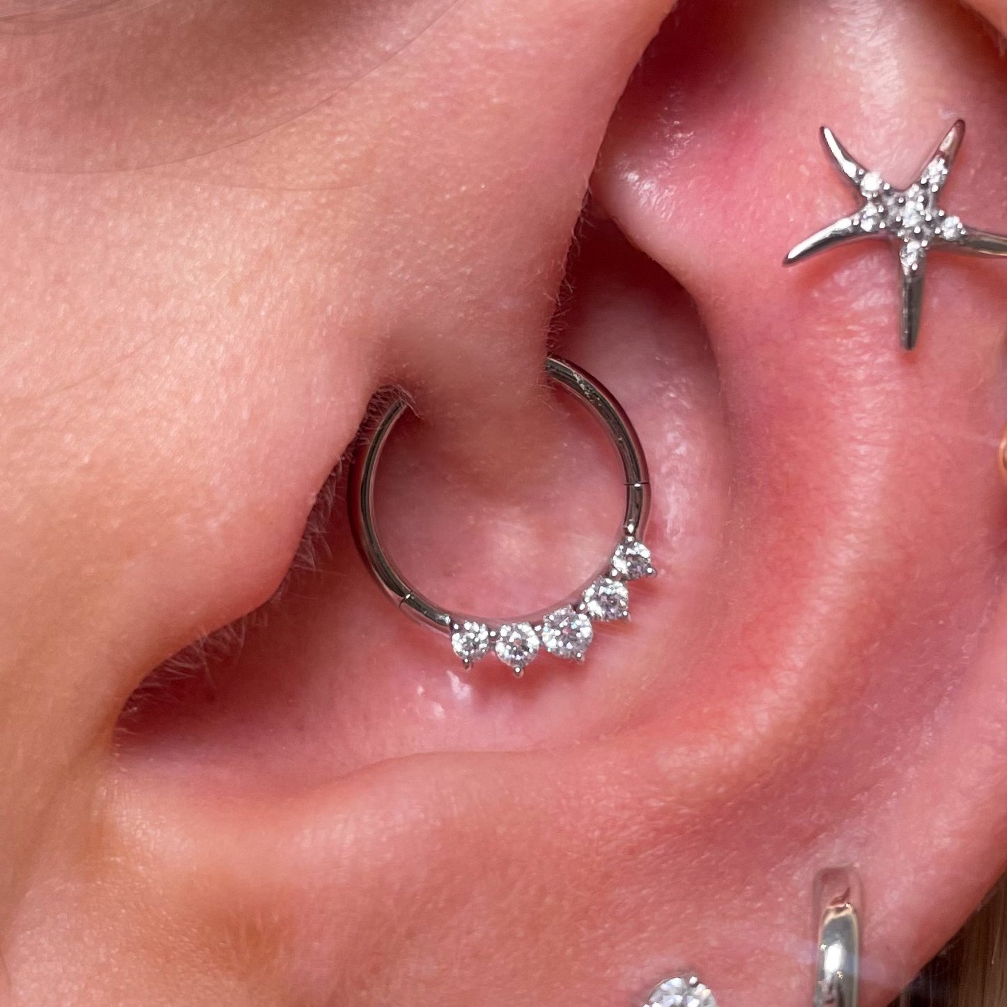 14k solid white gold Tiara clicker hoop for daith or septum Huggies and Hoops Laura Bond Maria Tash astrid miyu