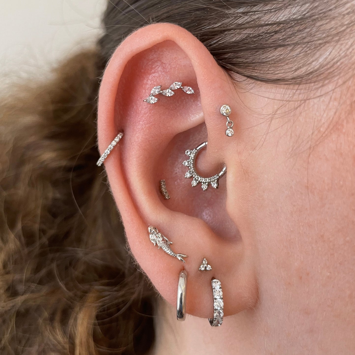 astrid miyu 14k solid white gold mermaid flat back labret stud earring 8mm (right) Cartilage Studs Laura Bond