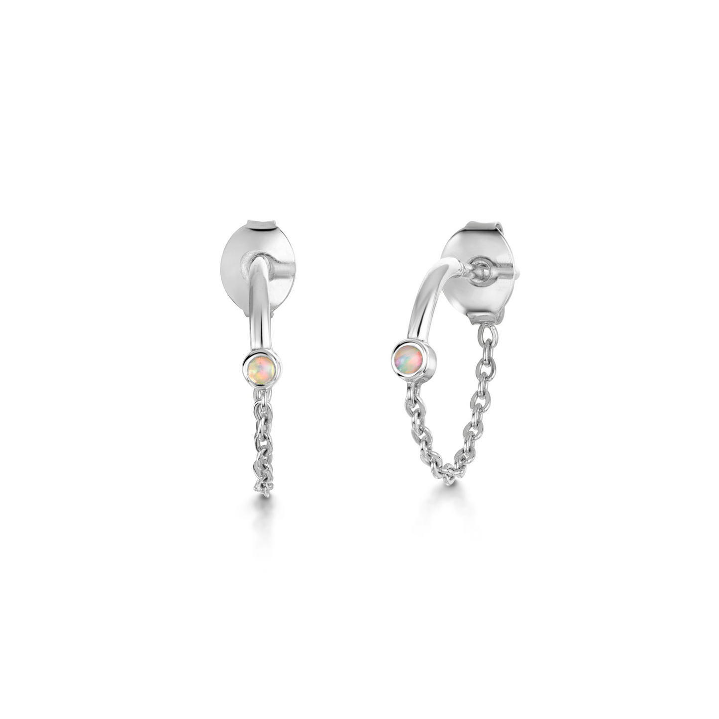 9k solid white gold opal chain huggie earring pair