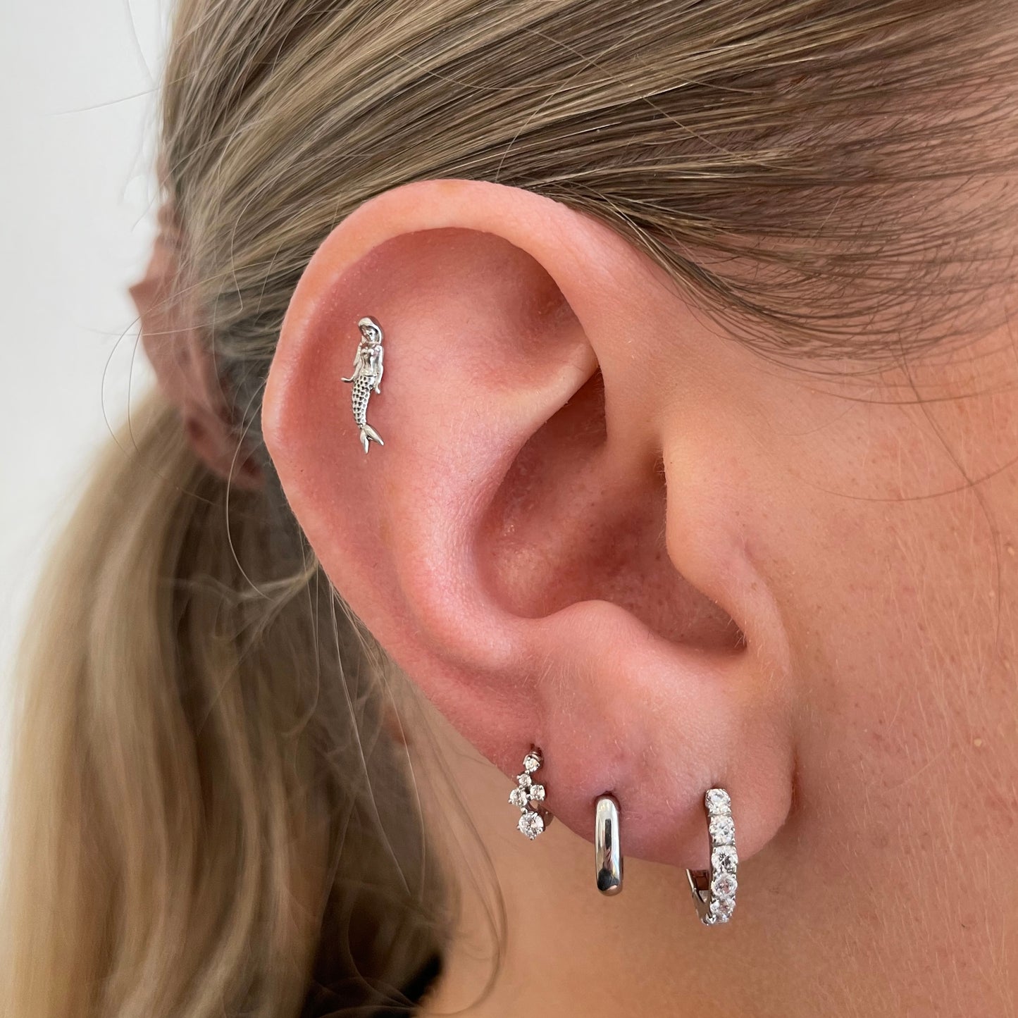 astrid miyu 14k solid white gold mermaid flat back labret stud earring 8mm (right) Cartilage Studs Laura Bond