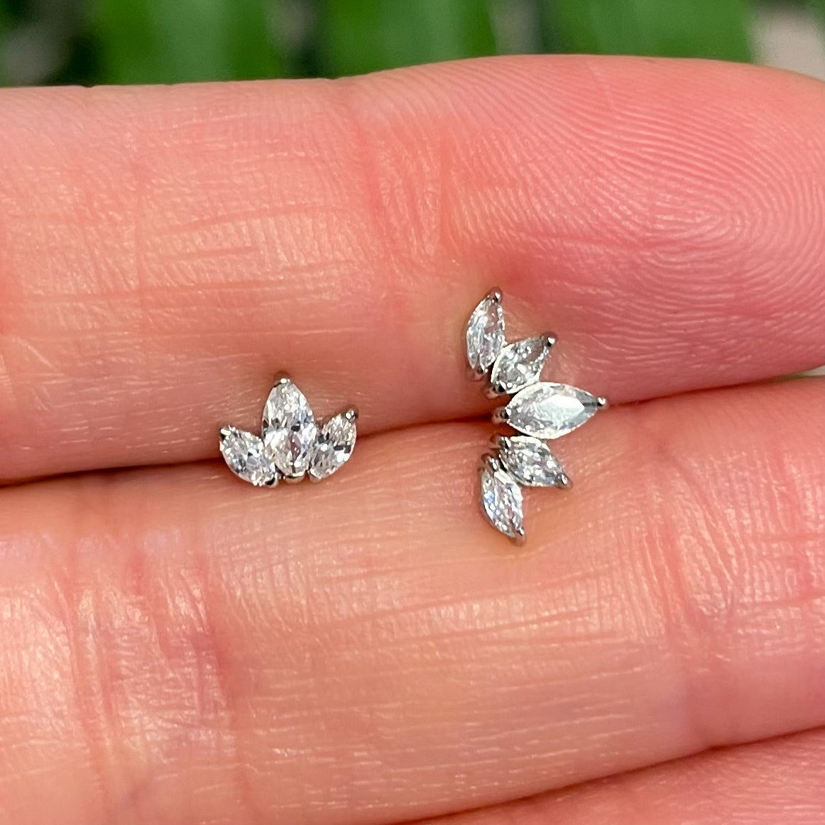The frosted stacking set - 9k solid white gold flat back labret stud earring set