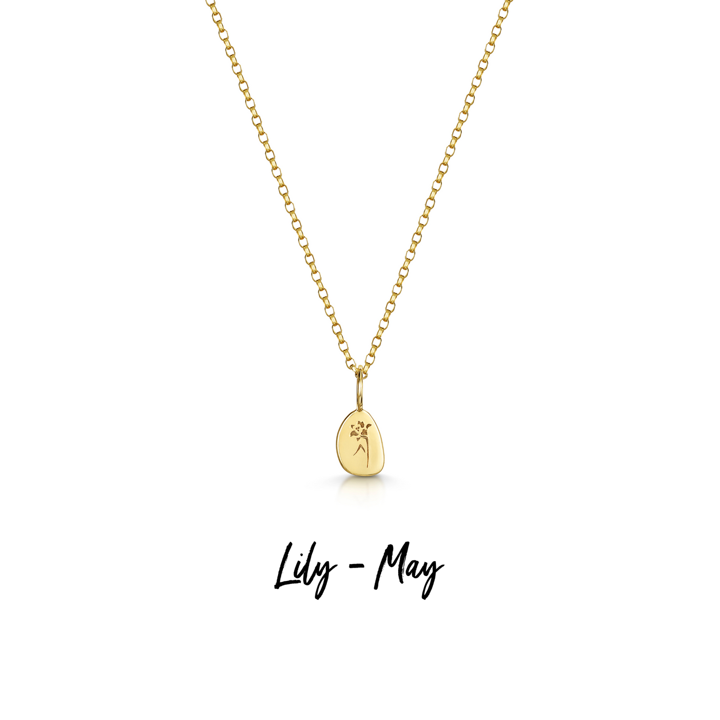 9k solid yellow gold tiny birth flower pebble necklace pendant