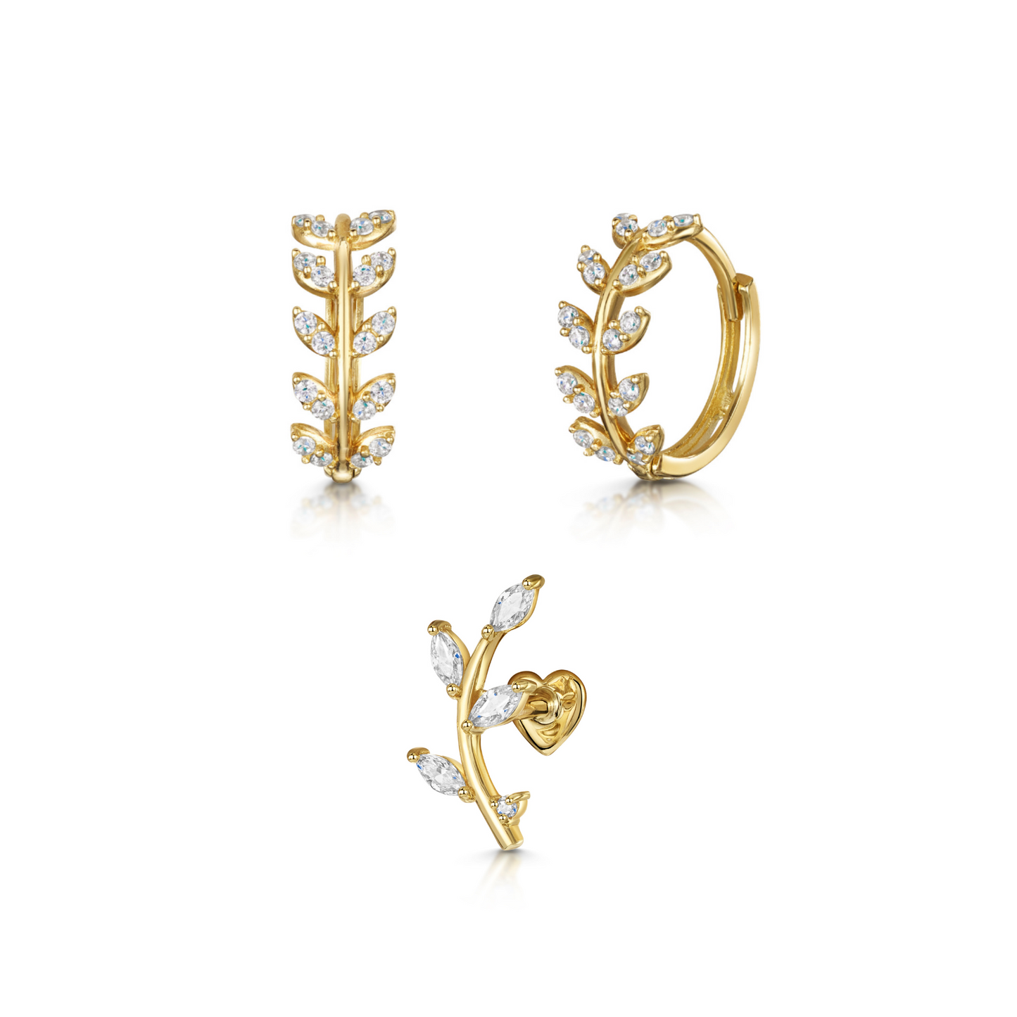 The goddess stacking set - 9k solid yellow gold labret and huggie hoop set