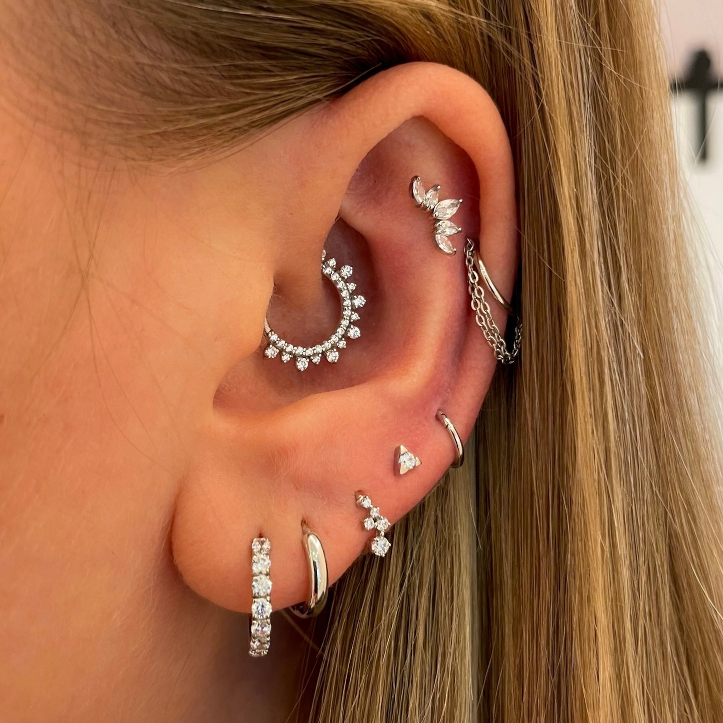 The frosted stacking set - 9k solid white gold flat back labret stud earring set