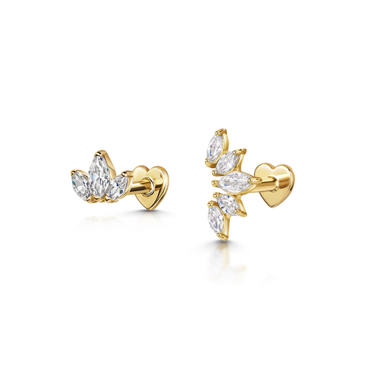 The frosted stacking set - 9k solid yellow gold flat back labret stud earring set