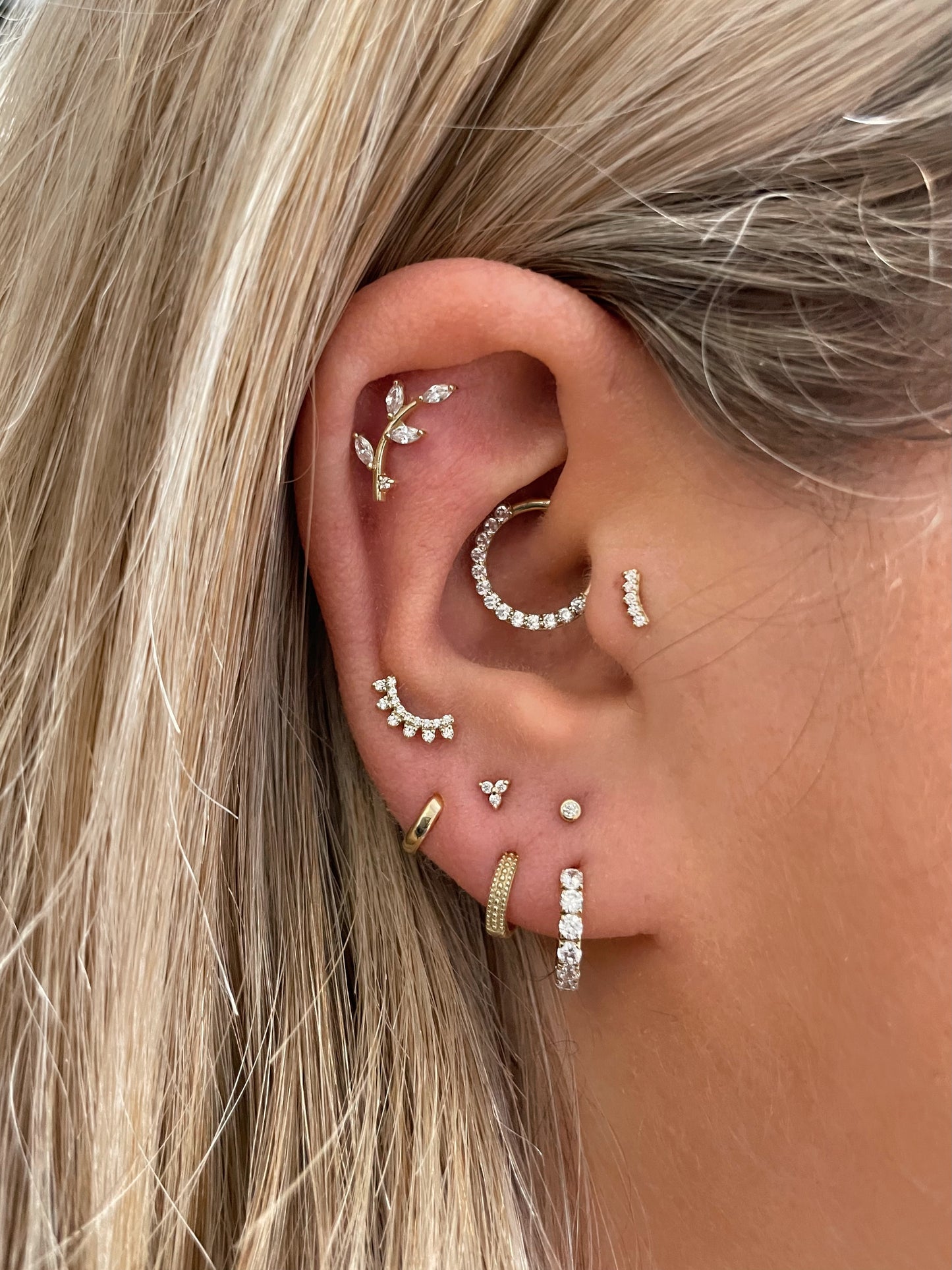 The goddess stacking set - 9k solid yellow gold labret and huggie hoop set