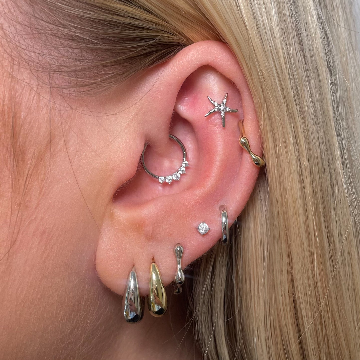 14k solid white gold Tiara clicker hoop for daith or septum Huggies and Hoops Laura Bond Maria Tash astrid miyu