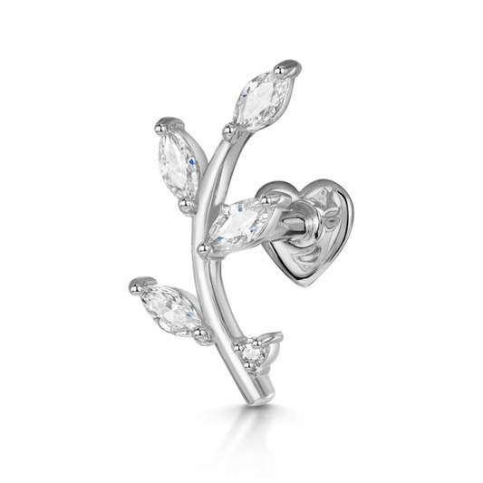 astrid miyu 14k solid white gold vine garland flat back climber stud earring 8mm Cartilage Studs Laura Bond