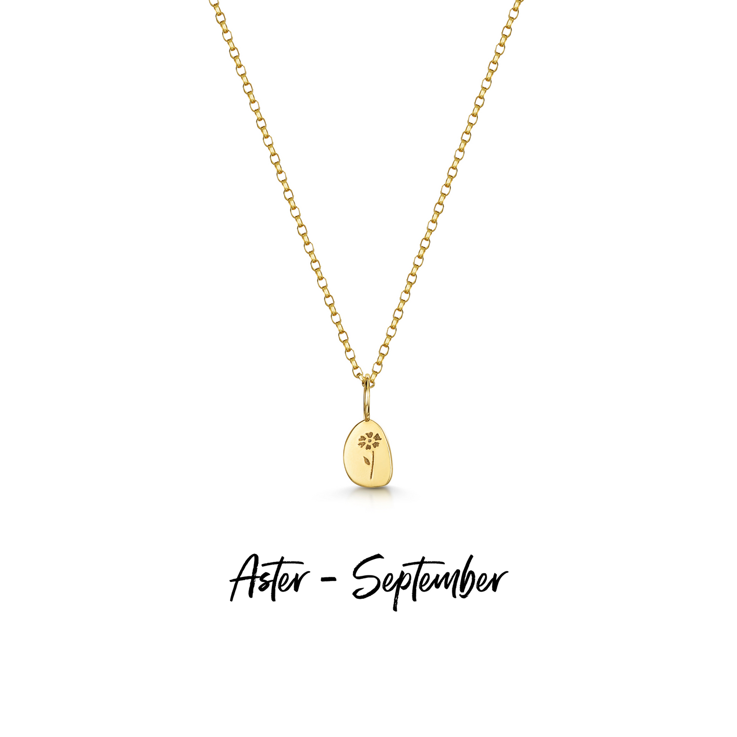 9k solid yellow gold tiny birth flower pebble necklace pendant