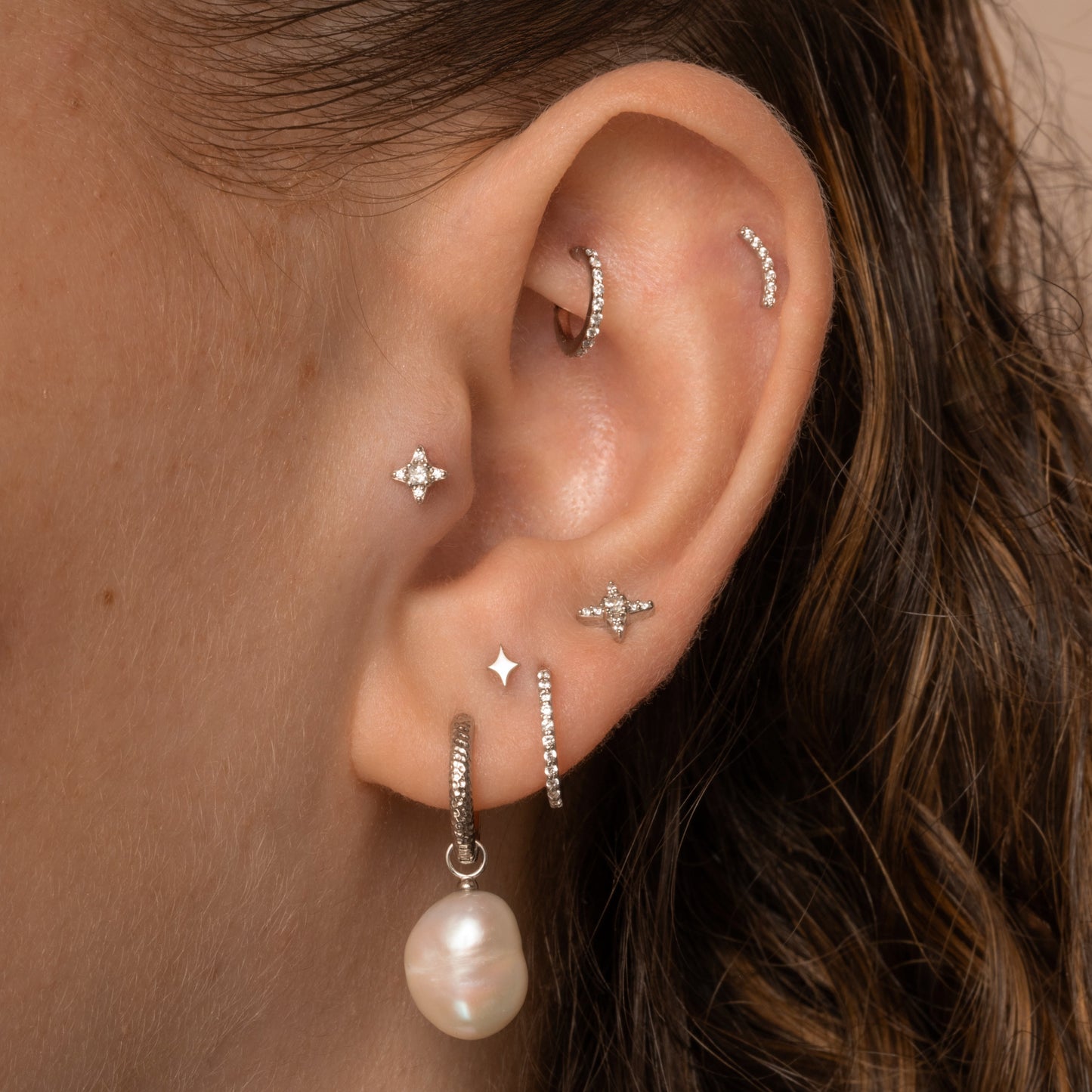 astrid miyu 9k solid white gold Shimmer flat back labret stud earring 6mm Cartilage Studs Laura Bond