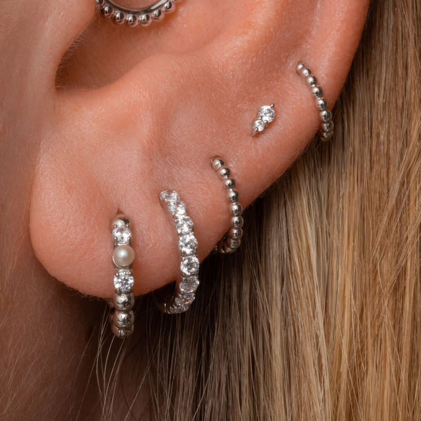 9k solid white gold 10mm simple crystal huggie earring Huggies and Hoops Laura Bond Maria Tash astrid miyu