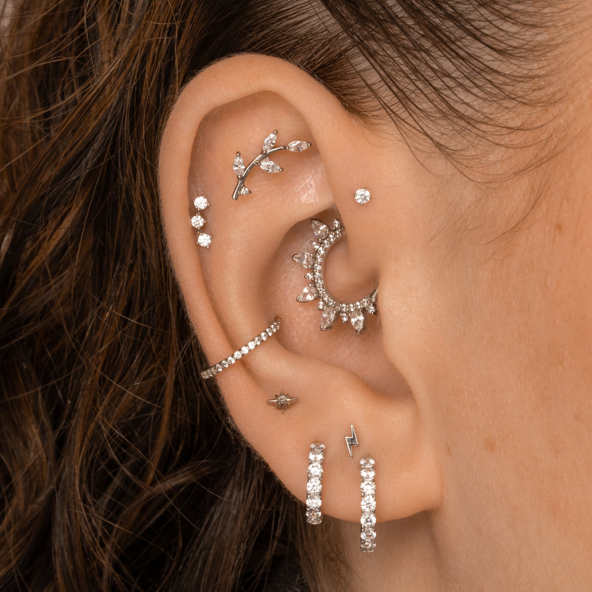 astrid miyu 14k solid white gold vine garland flat back climber stud earring 8mm Cartilage Studs Laura Bond