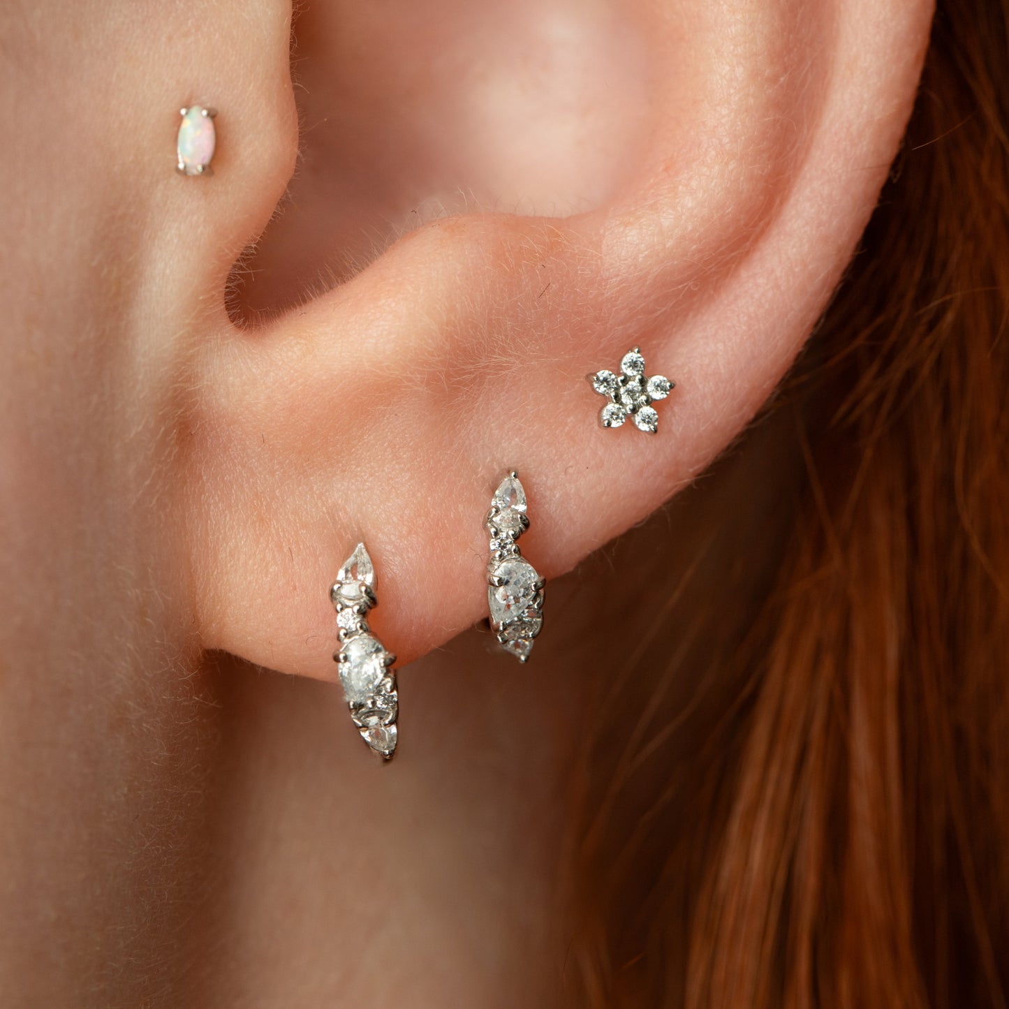 9k solid white gold Adella abstract pear huggie earring 6mm Huggies and Hoops Laura Bond Maria Tash