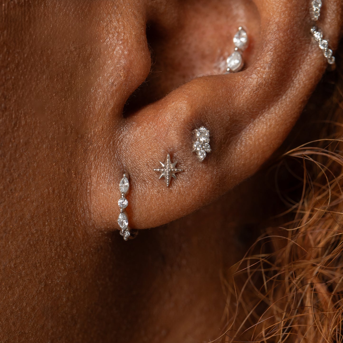 9k solid white gold beaded North Star flat back labret stud earring Cartilage Studs Laura Bond Maria Tash