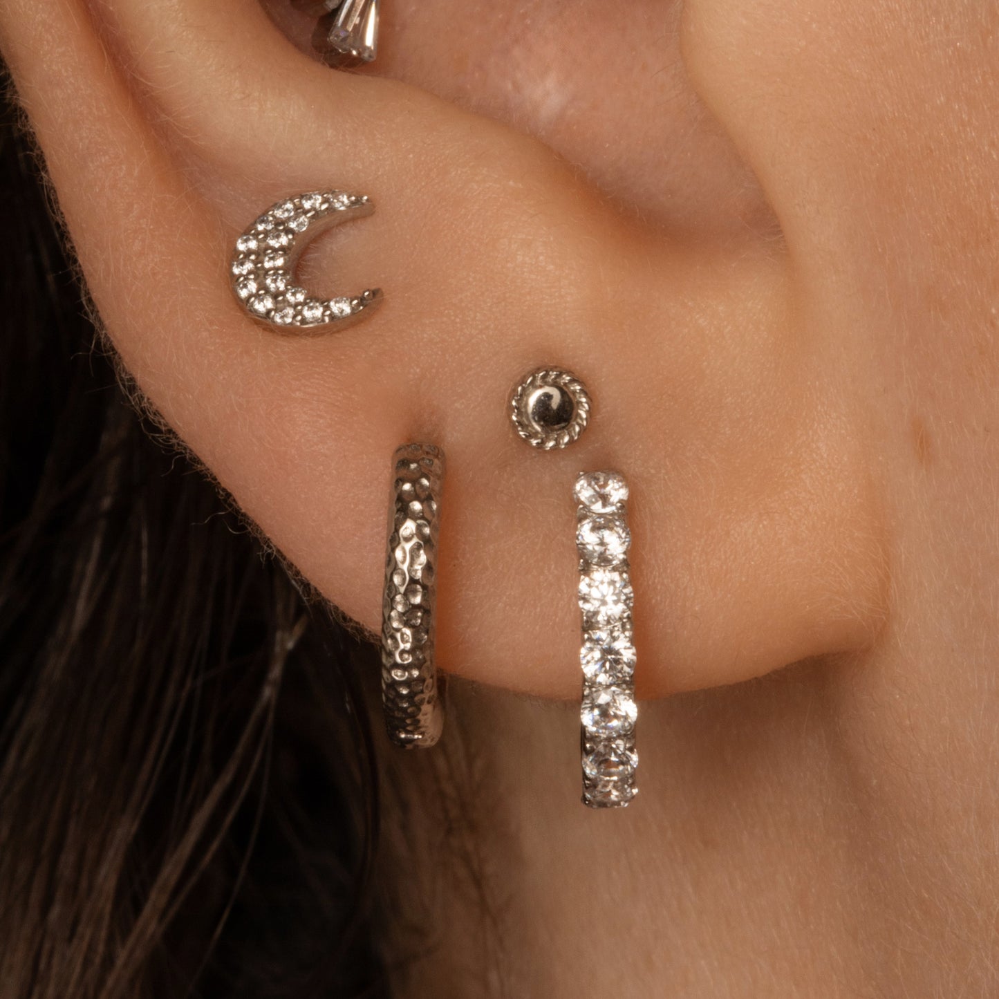 9k solid white gold hammered huggie earring 9mm Huggies and Hoops Laura Bond Maria Tash astrid miyu