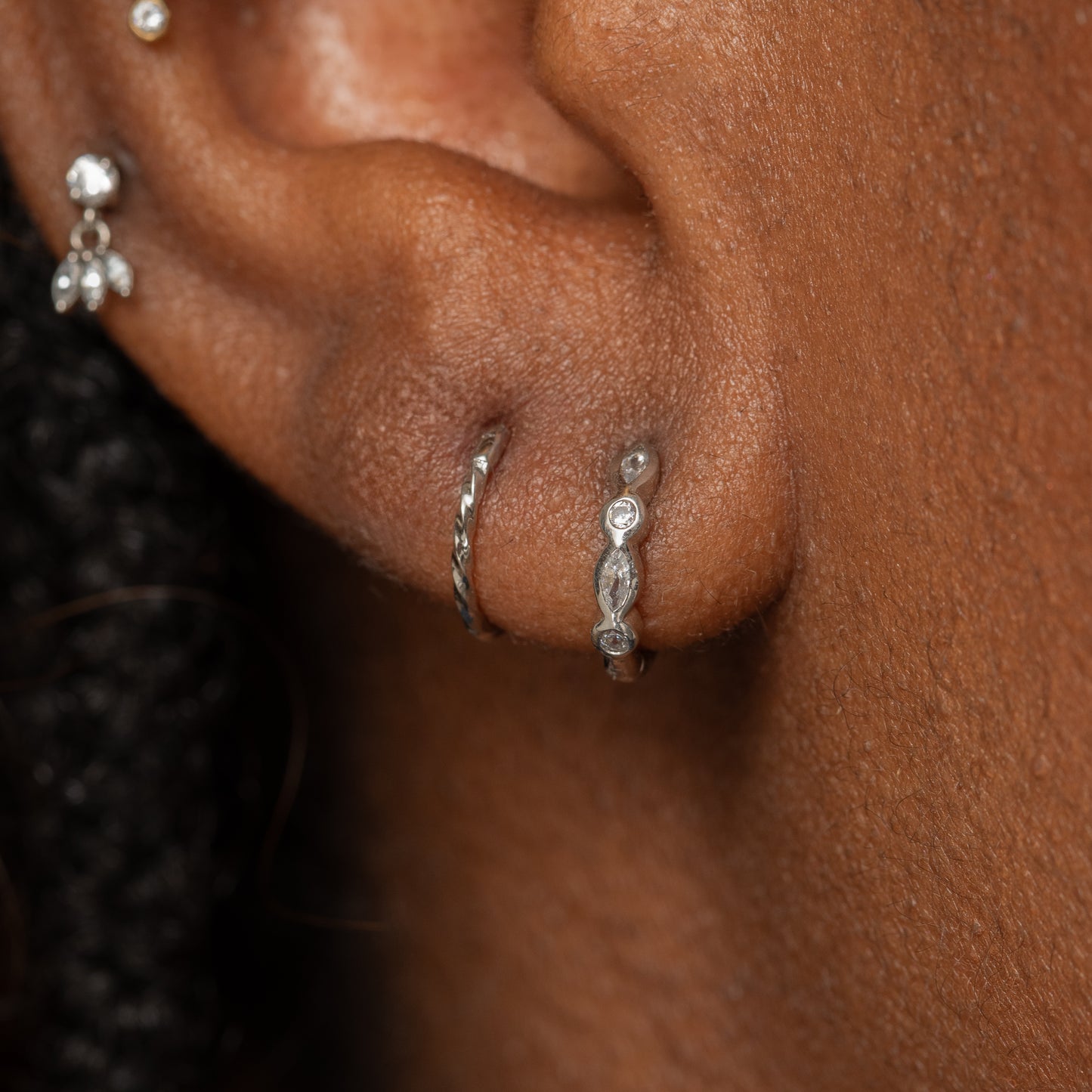 9k solid white gold marquise bezel huggie earring 8mm Huggies and Hoops Laura Bond Maria Tash