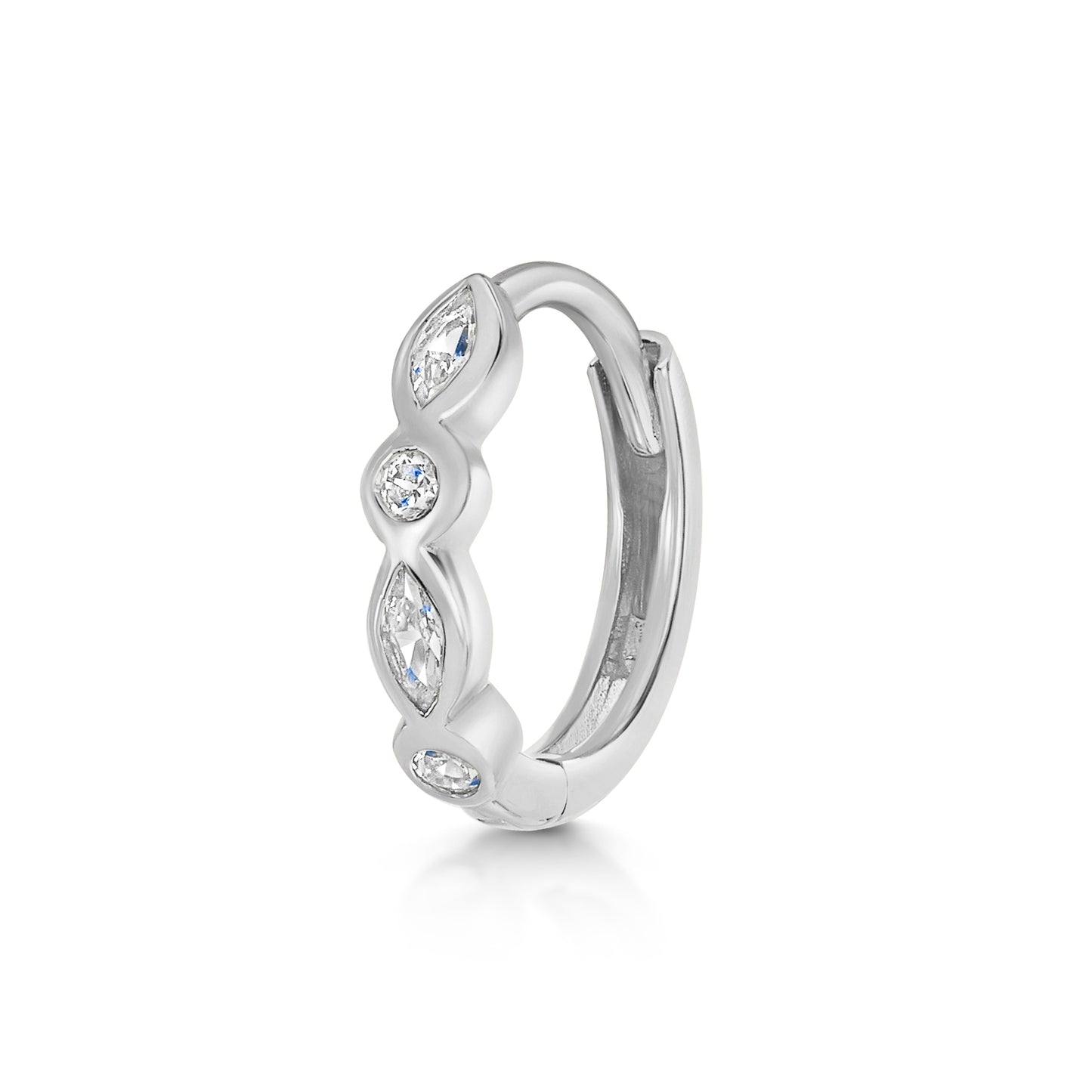 9k solid white gold marquise bezel huggie earring 8mm Huggies and Hoops Laura Bond Maria Tash