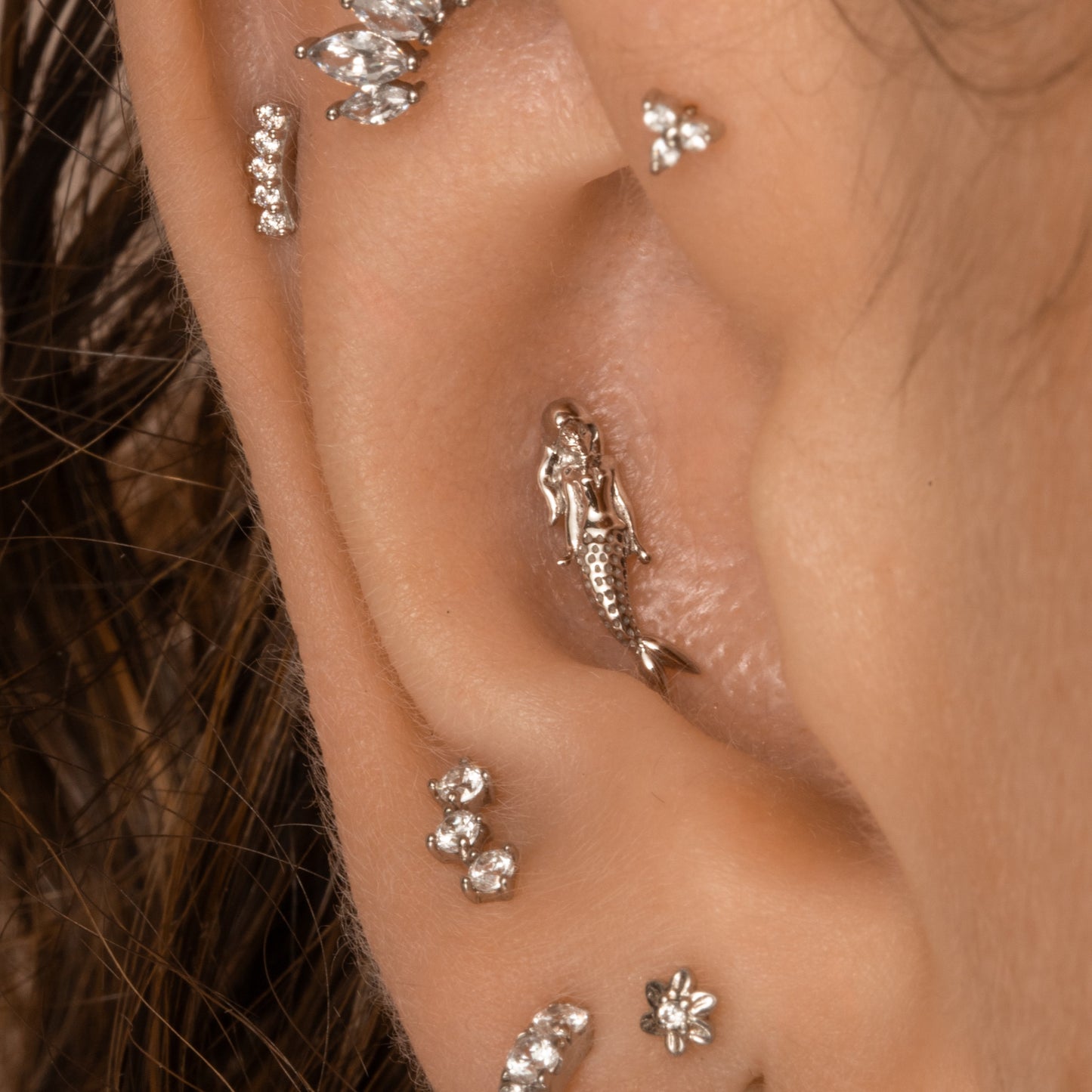 astrid miyu 14k solid white gold mermaid flat back labret stud earring 8mm (right) Cartilage Studs Laura Bond