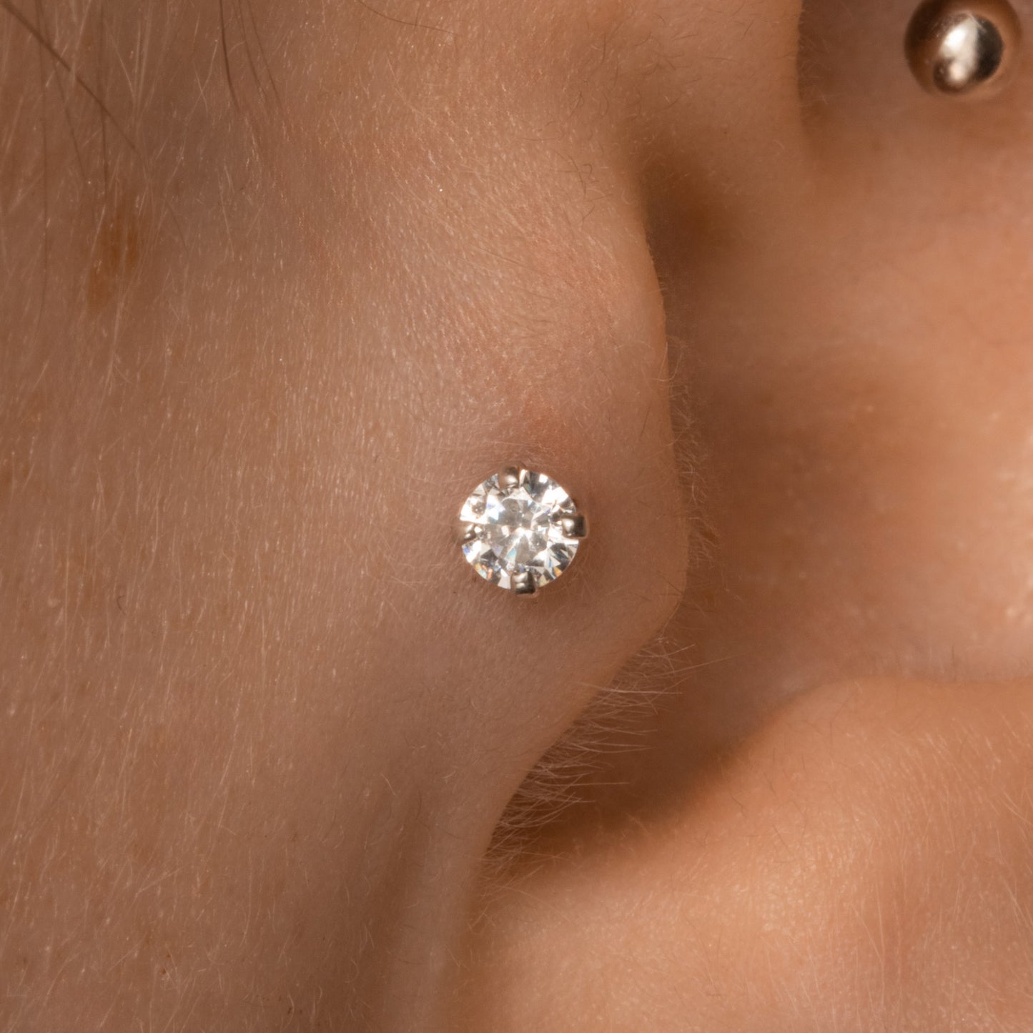 astrid miyu 9k solid white gold 3mm single crystal gem flat back labret stud earring 6mm Cartilage Studs Laura Bond