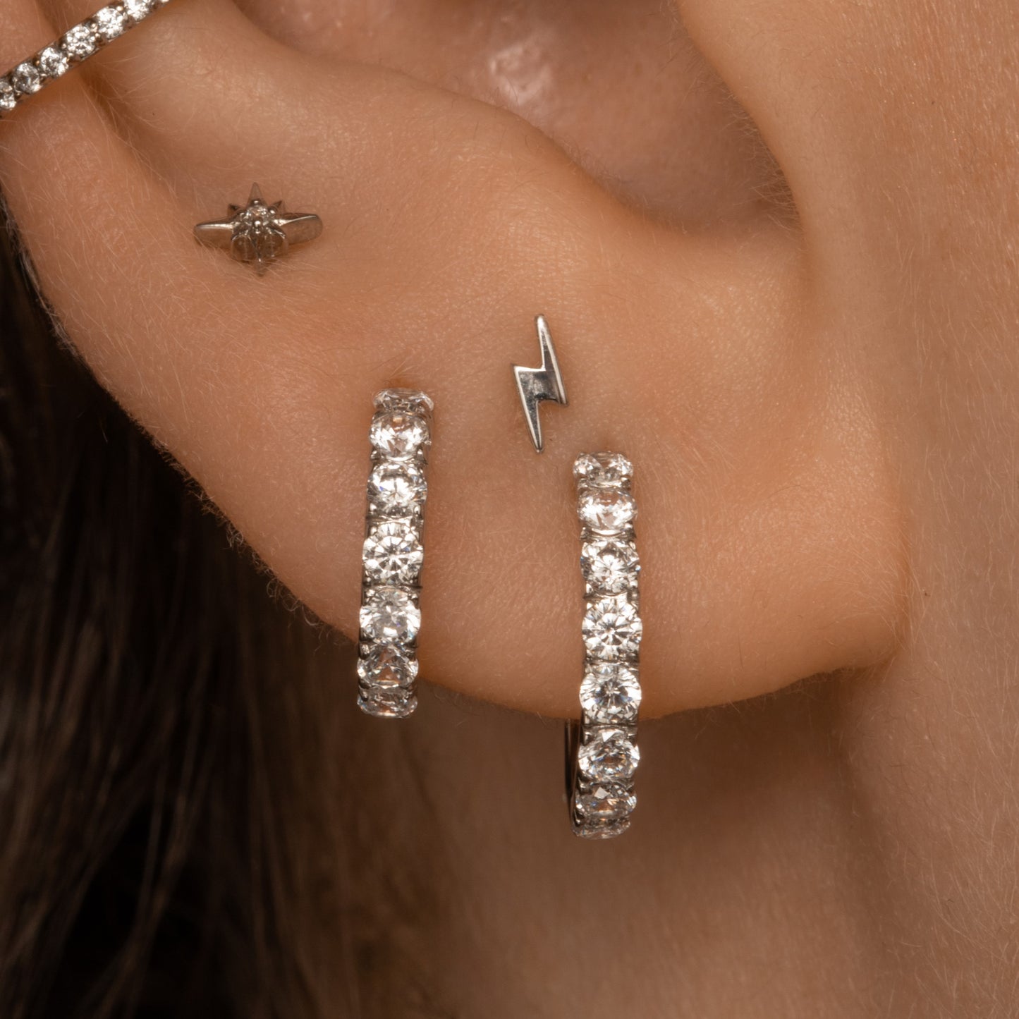 astrid miyu 14k solid white gold tiny lightning bolt flat back labret stud earring 8mm Cartilage Studs Laura Bond