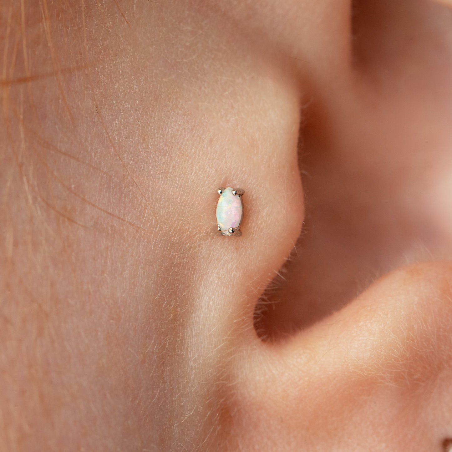 9k solid white gold tiny oval opal flat back labret stud earring Cartilage Studs Laura Bond Maria Tash
