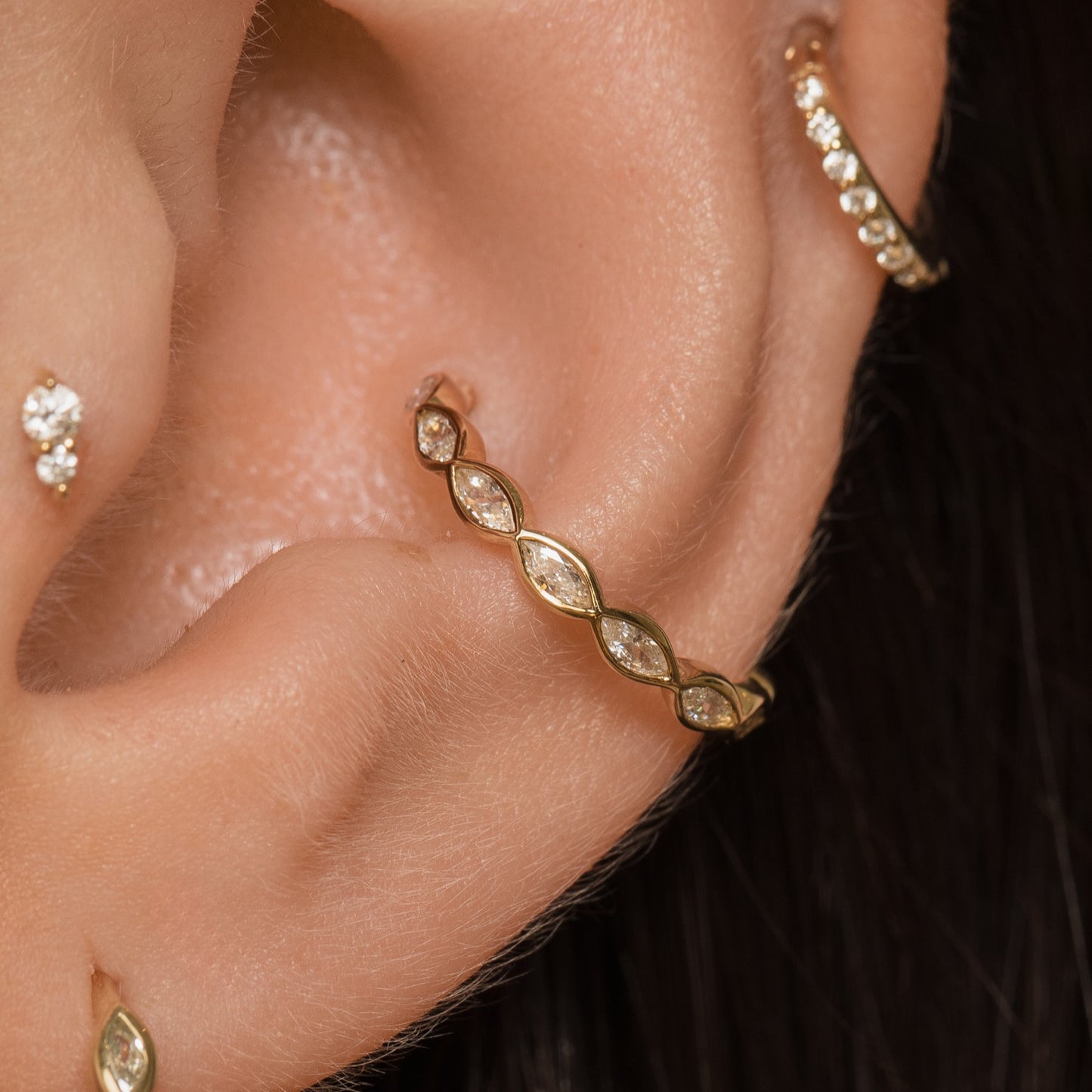 9k solid yellow gold 10mm 16g marquise crystal clicker hoop earring Huggies and Hoops Laura Bond Maria Tash astrid miyu