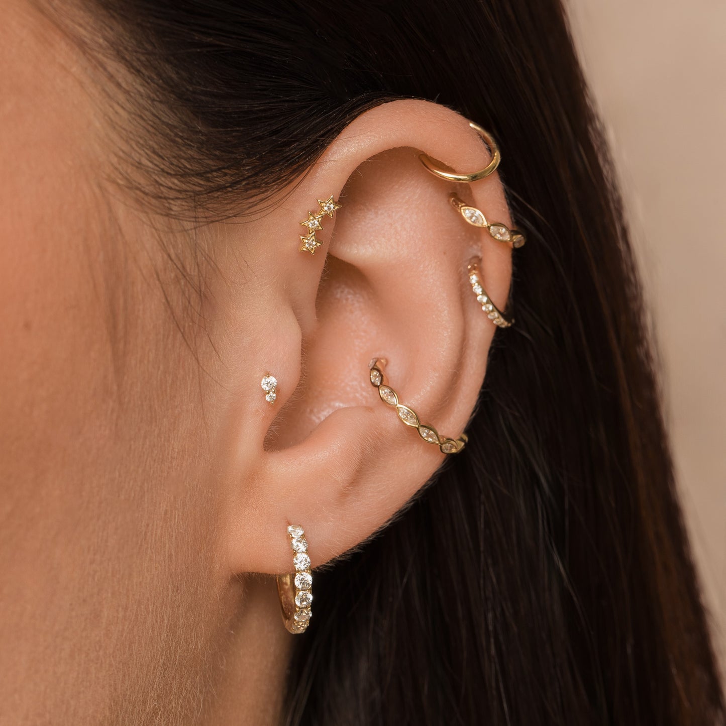 9k solid yellow gold 10mm 16g marquise crystal clicker hoop earring Huggies and Hoops Laura Bond Maria Tash astrid miyu